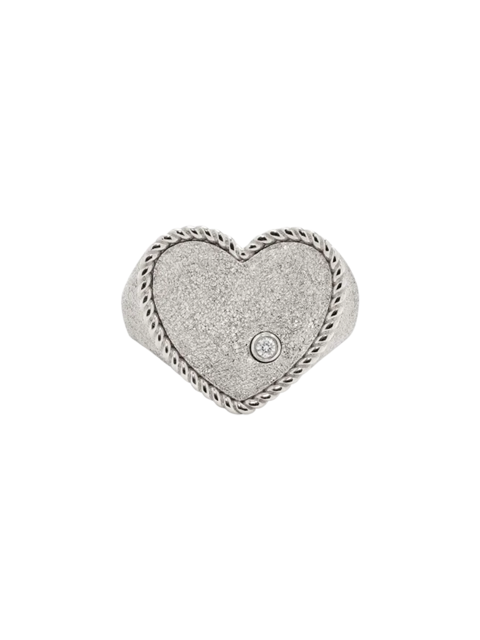 White gold sequined heart signet ring