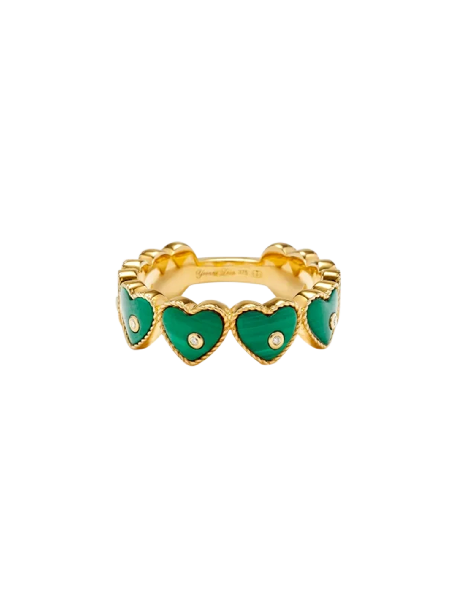 Yellow gold malachite multi hearts wedding ring