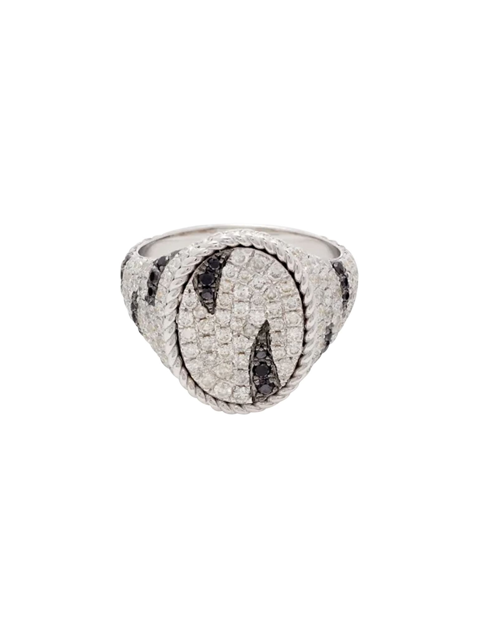 White gold zebra oval signet ring
