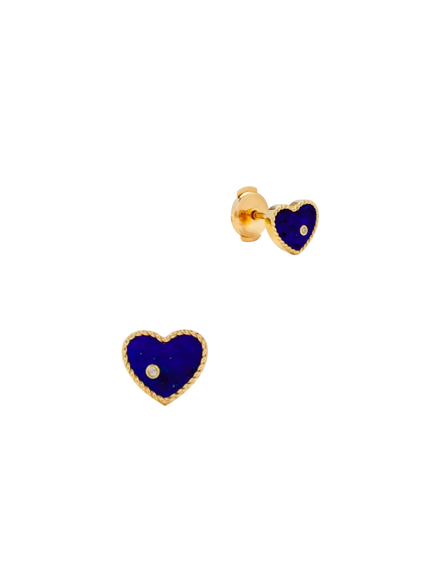 Baby heart lapis lazuli yellow gold studs