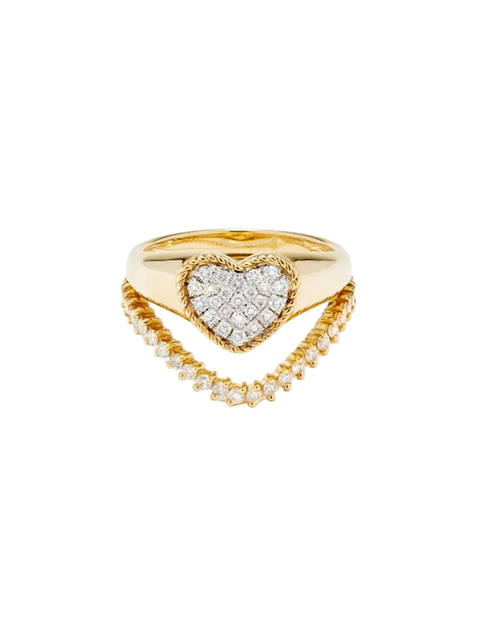 Mini set chevalière coeur & bague vague diamant or jaune ring