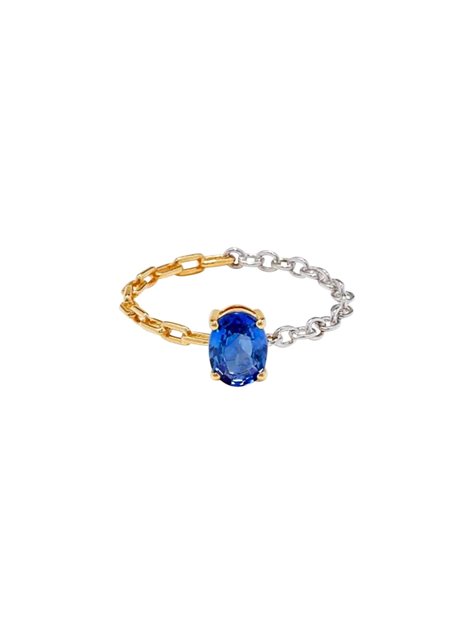 Blue sapphire solitaire ring with mixed golds