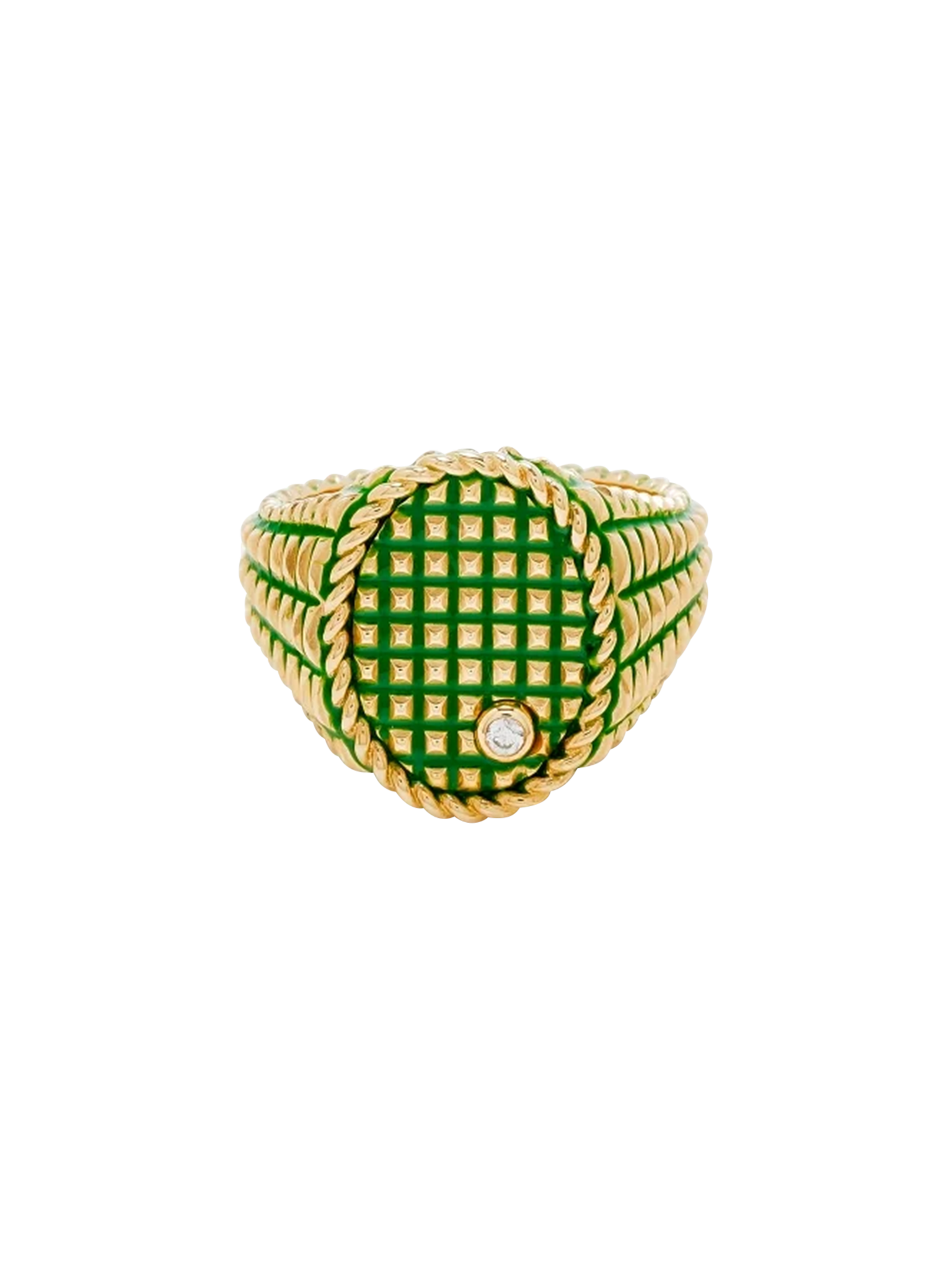 Oval signet ring picotti green enamel yellow gold