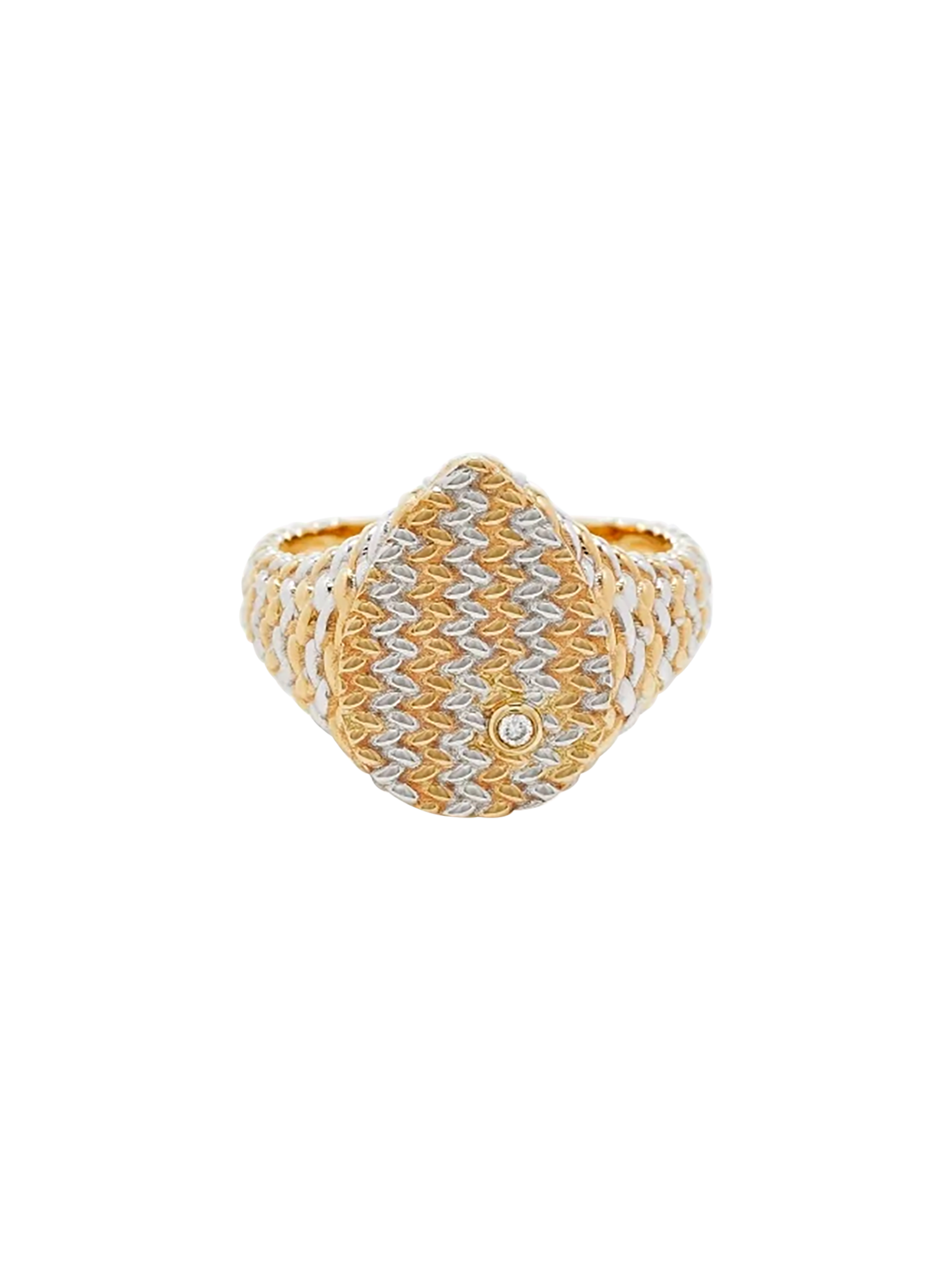 Mixed gold braided pear signet ring