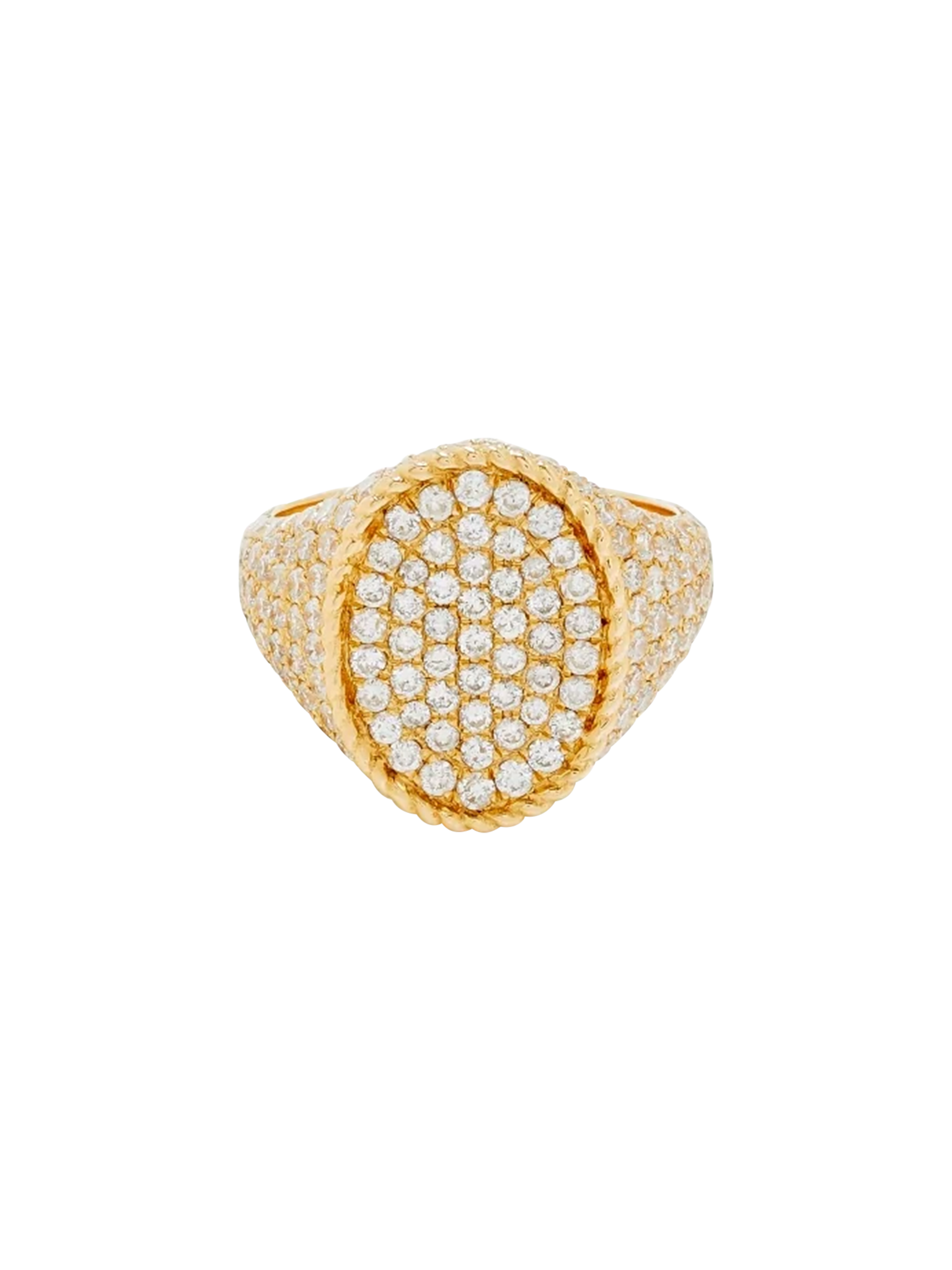 Oval signet ring full diamonds yellow gold