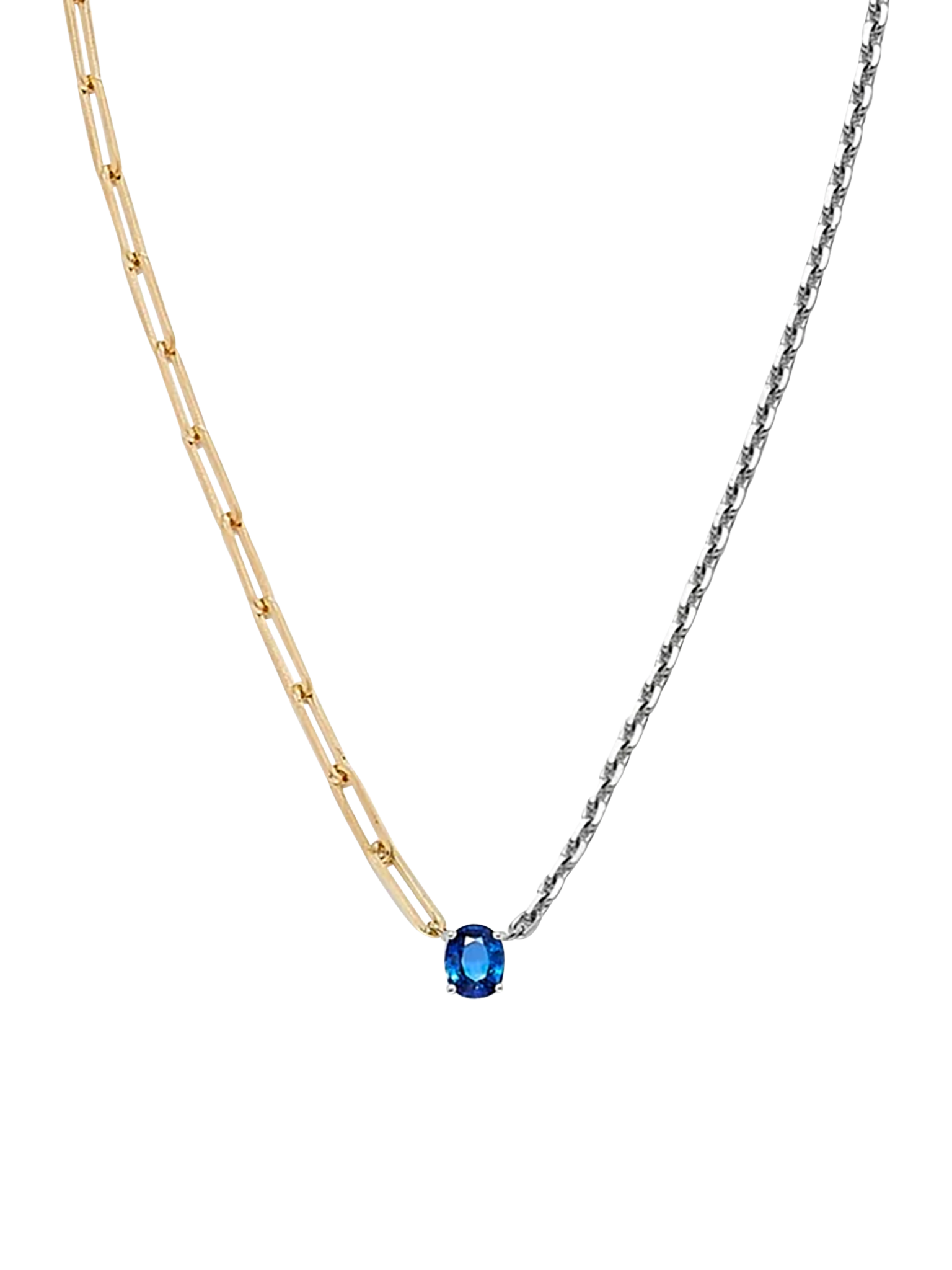 Maxi blue sapphire 1ct solitaire necklace in mixed gold