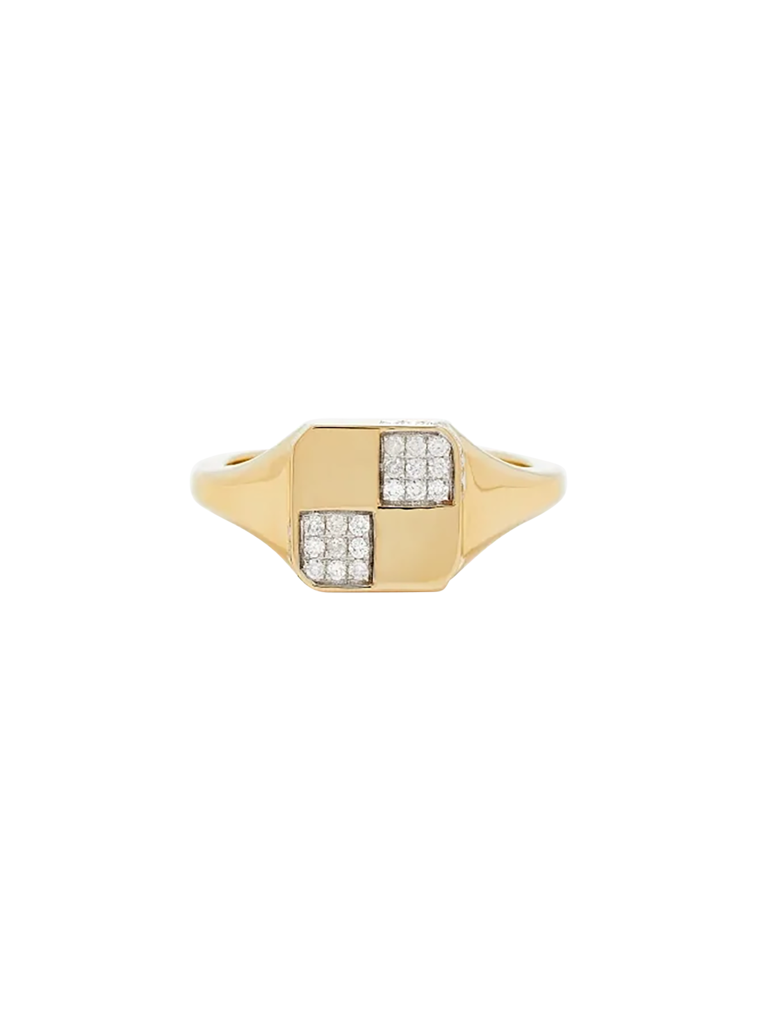 Baby signet ring checkerboard gold yellow gold