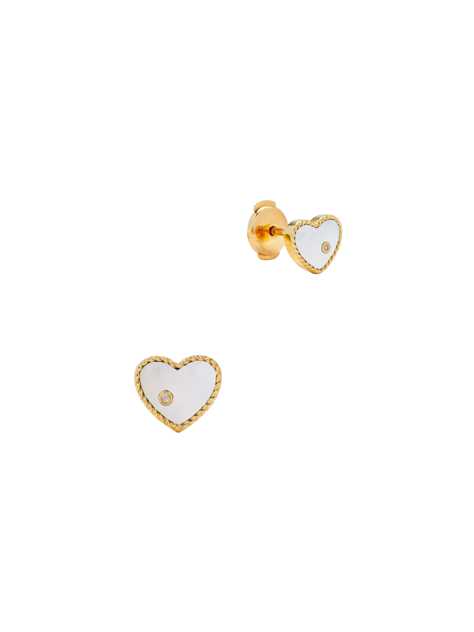 Baby heart yellow gold mother of pearl studs