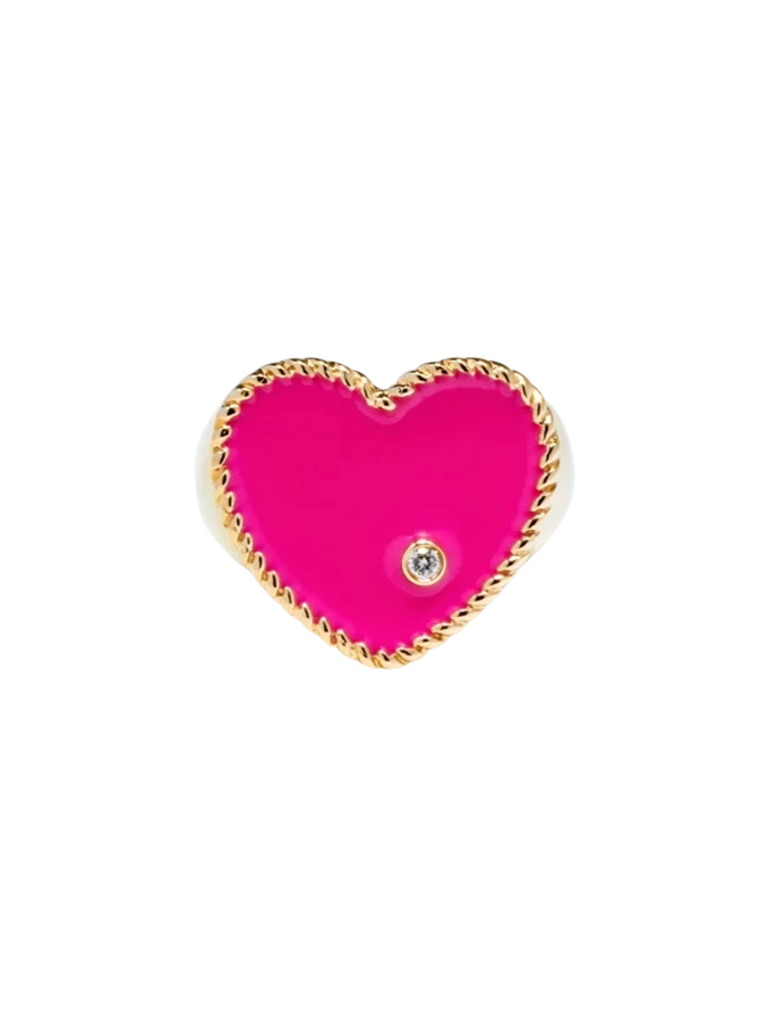 Neon fuchsia heart signet ring yellow gold