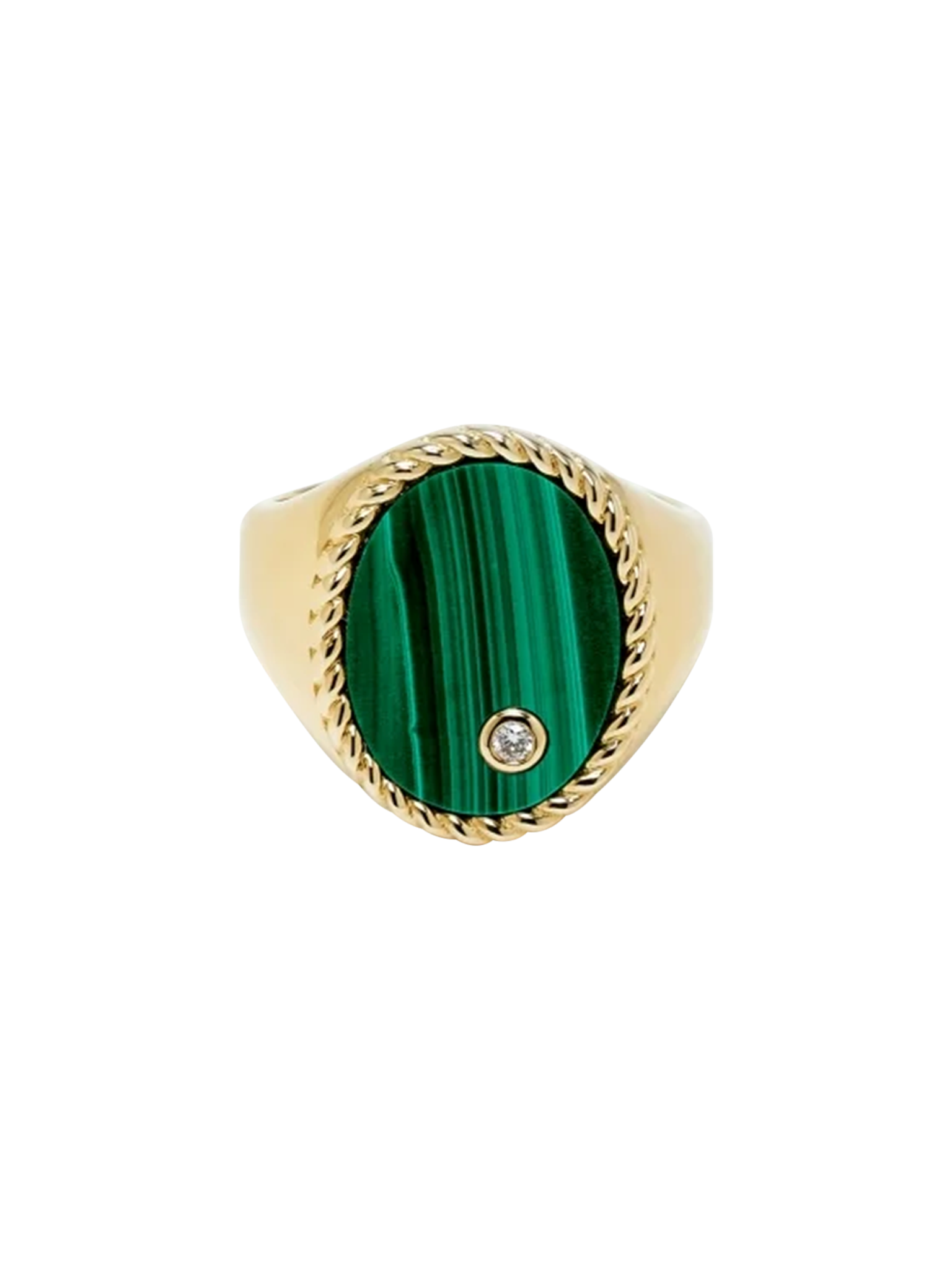 Yellow gold malachite oval signet ring