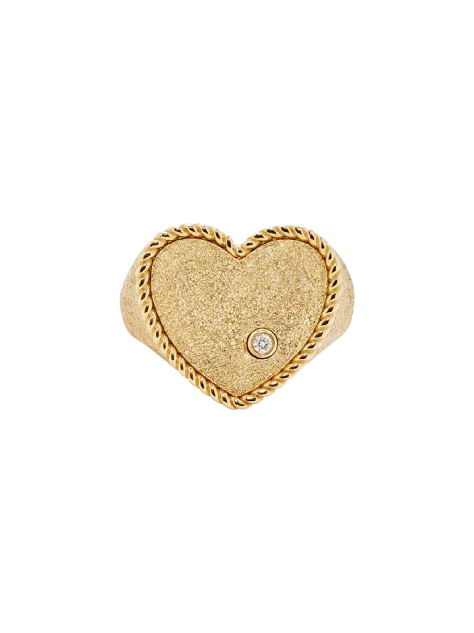 Yellow gold sequined heart signet ring