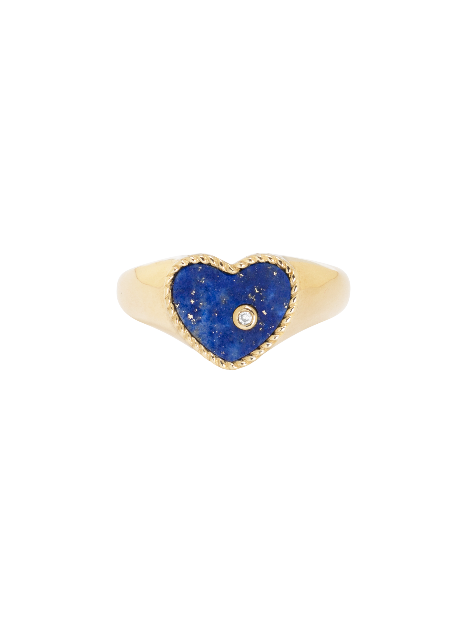 Mini diamond, lapis and gold heart signet ring