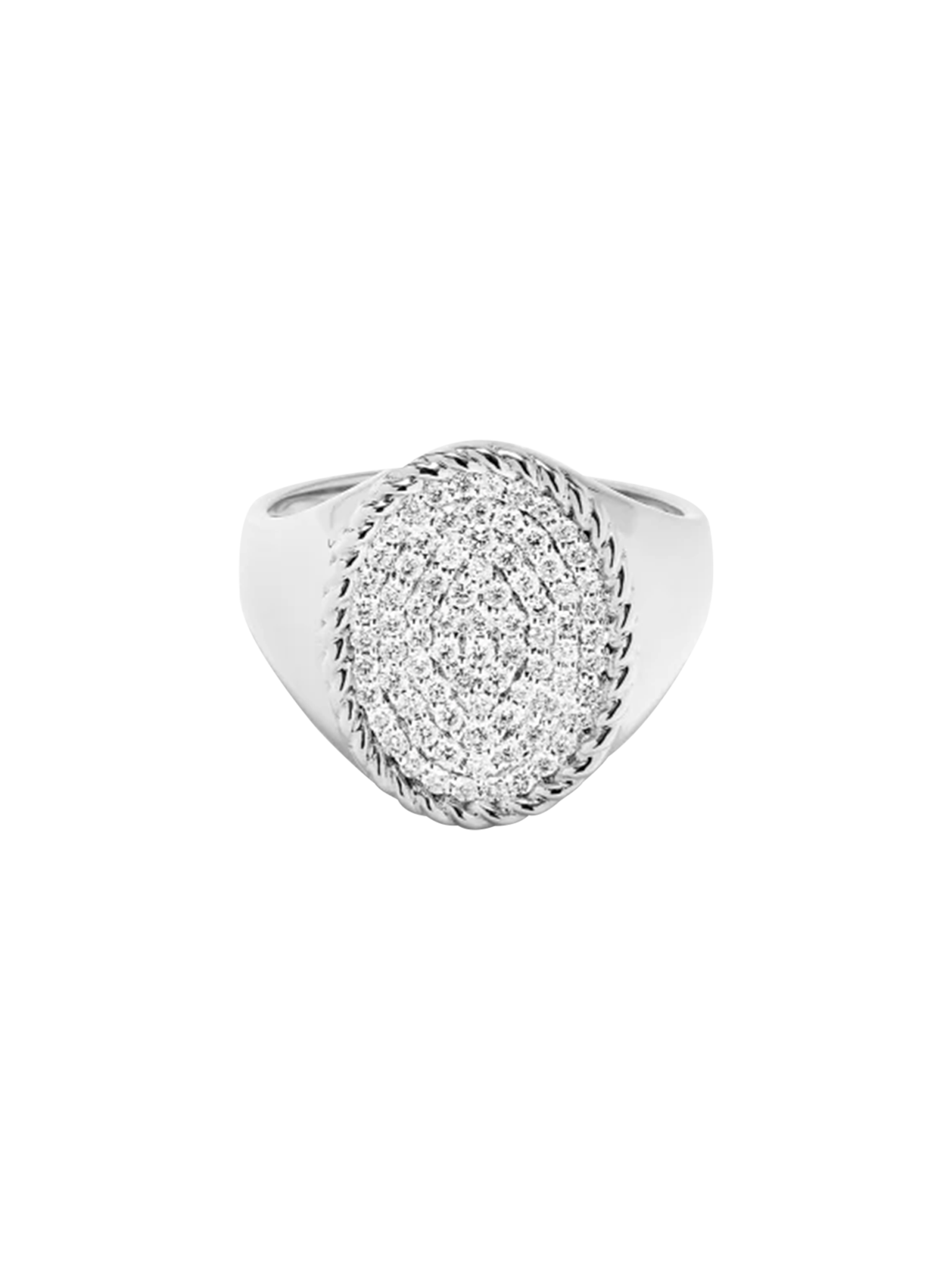 Oval signet ring with white gold diamonds