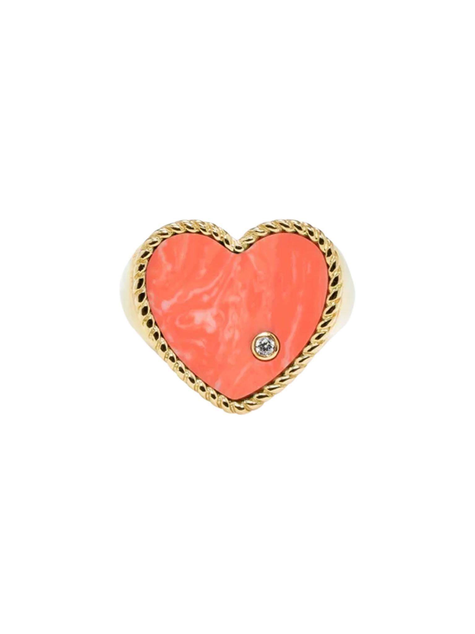 Yellow gold coral heart signet ring