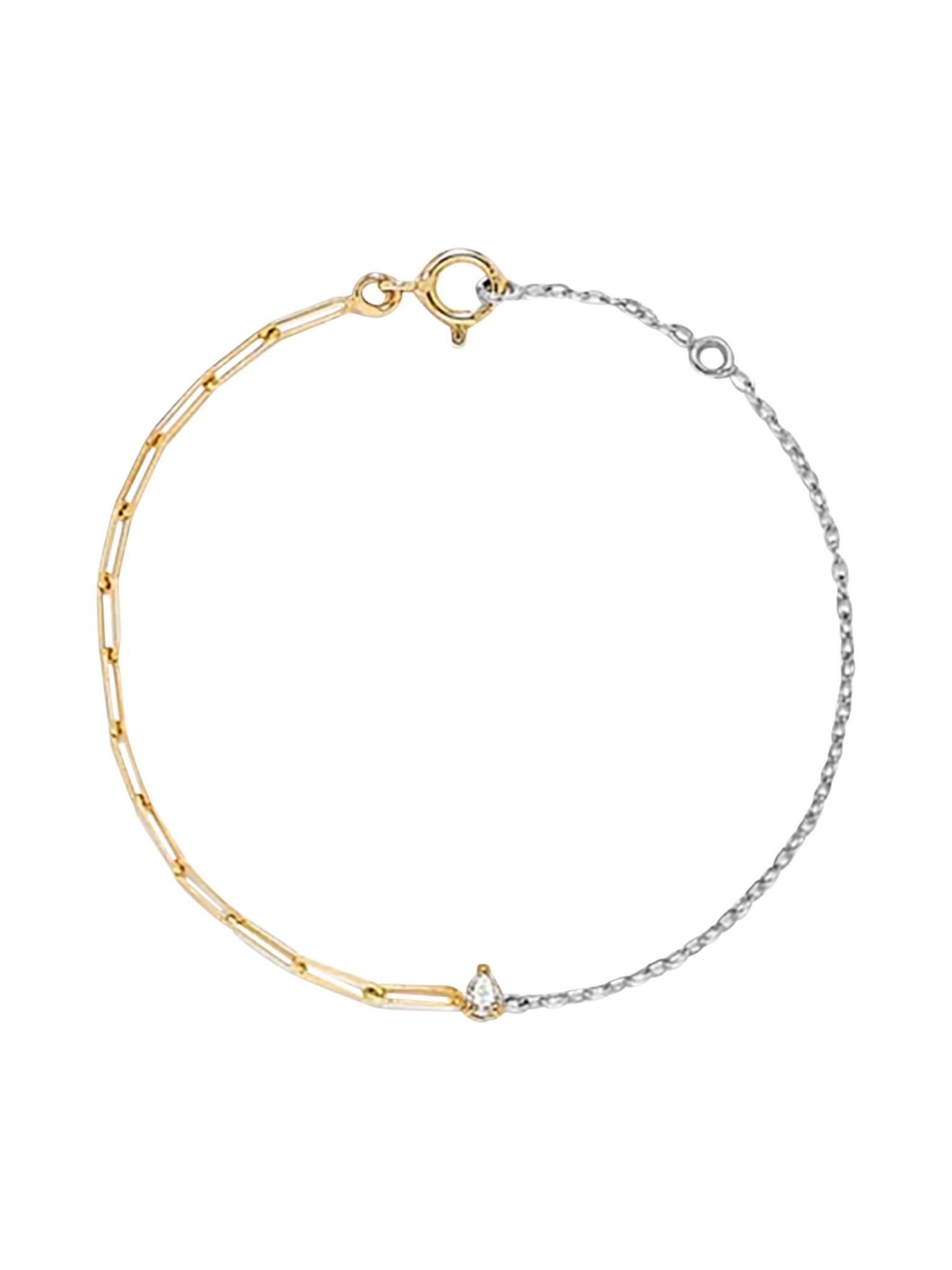 Mixed gold pear diamond 0.10ct solitaire bracelet