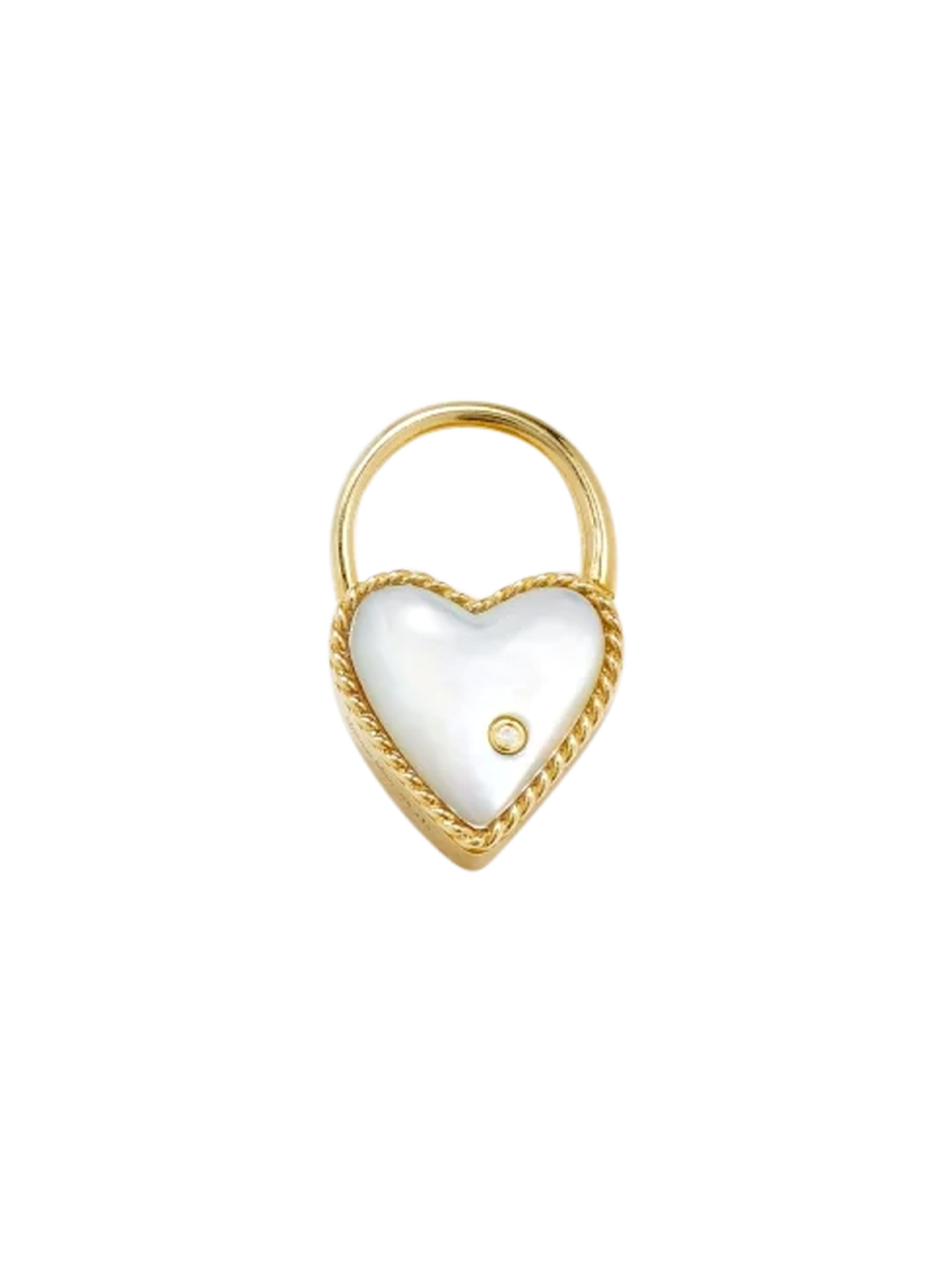 Yellow gold mother-of-pearl heart padlock hoop