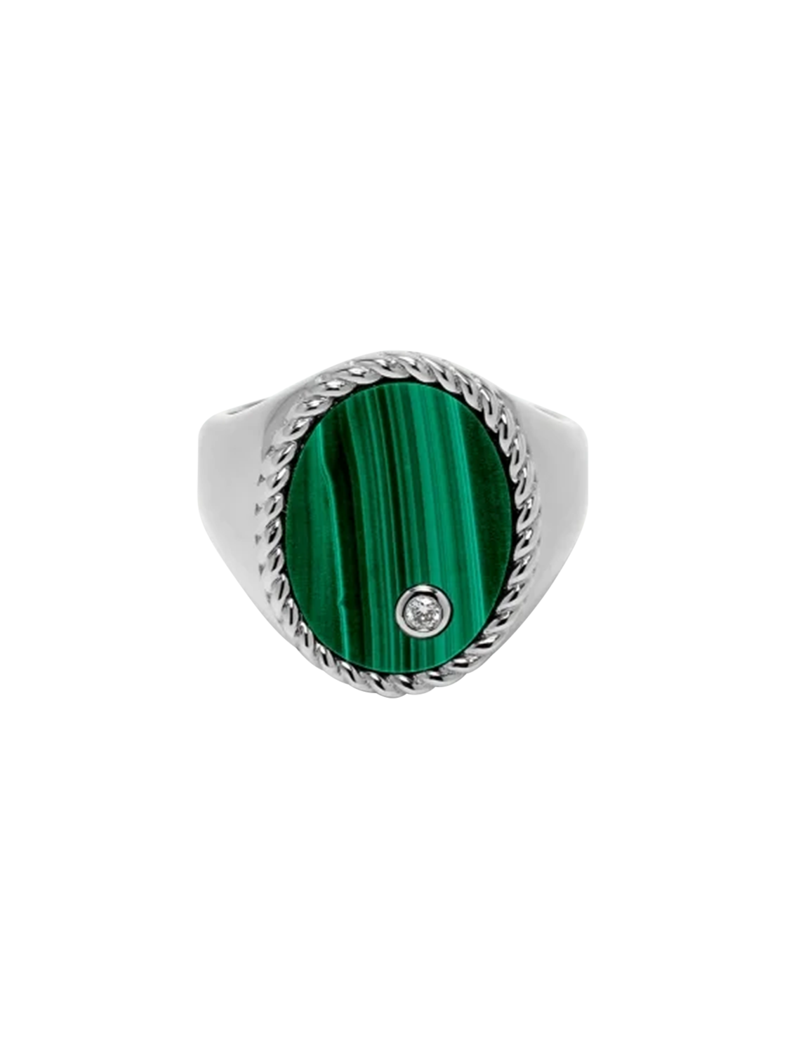 Oval malachite signet ring white gold