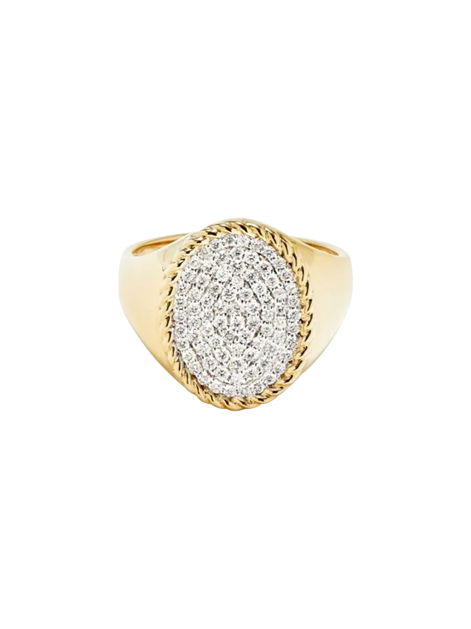 Yellow gold oval diamond signet ring