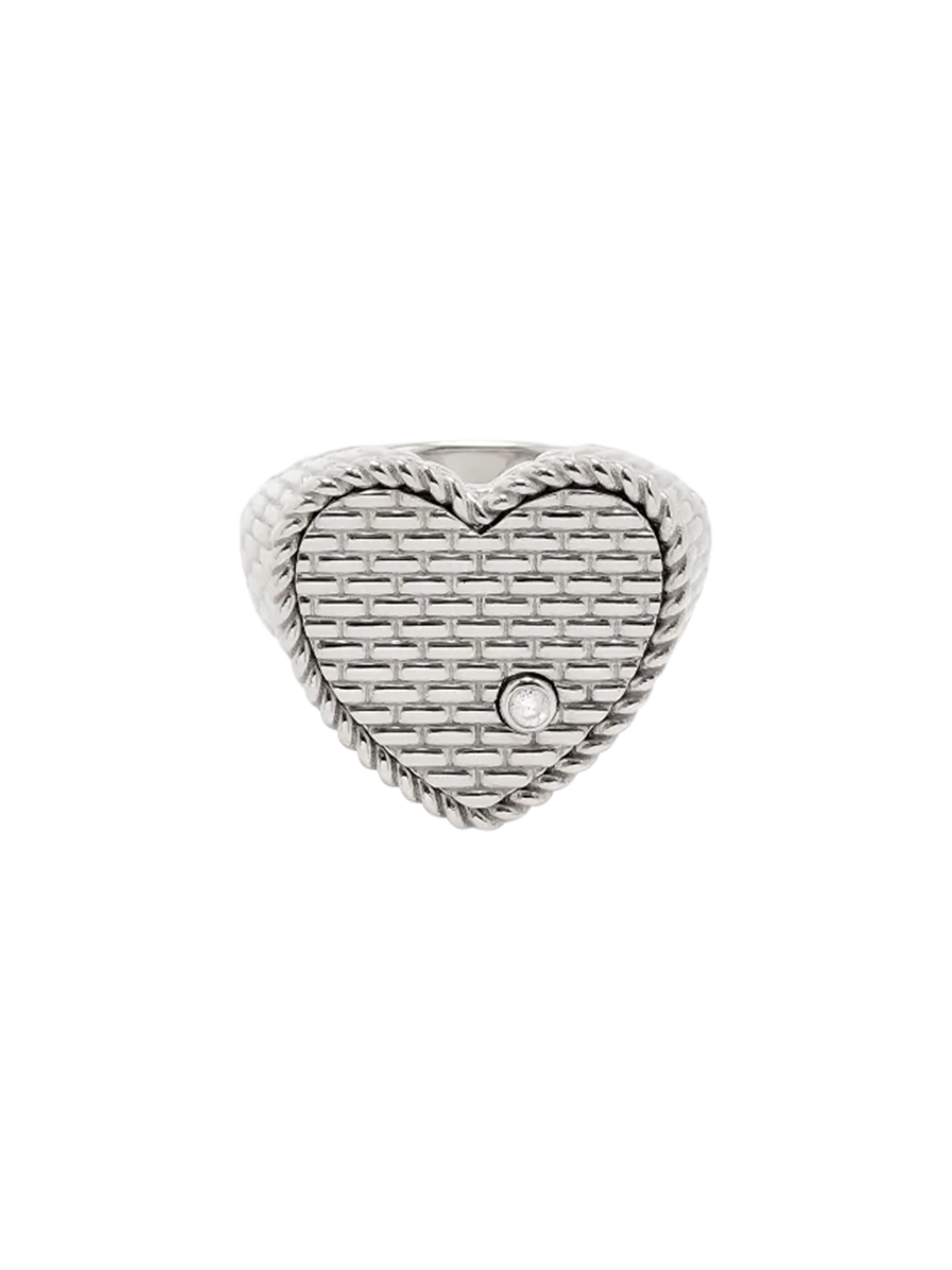 White gold cannage heart signet ring