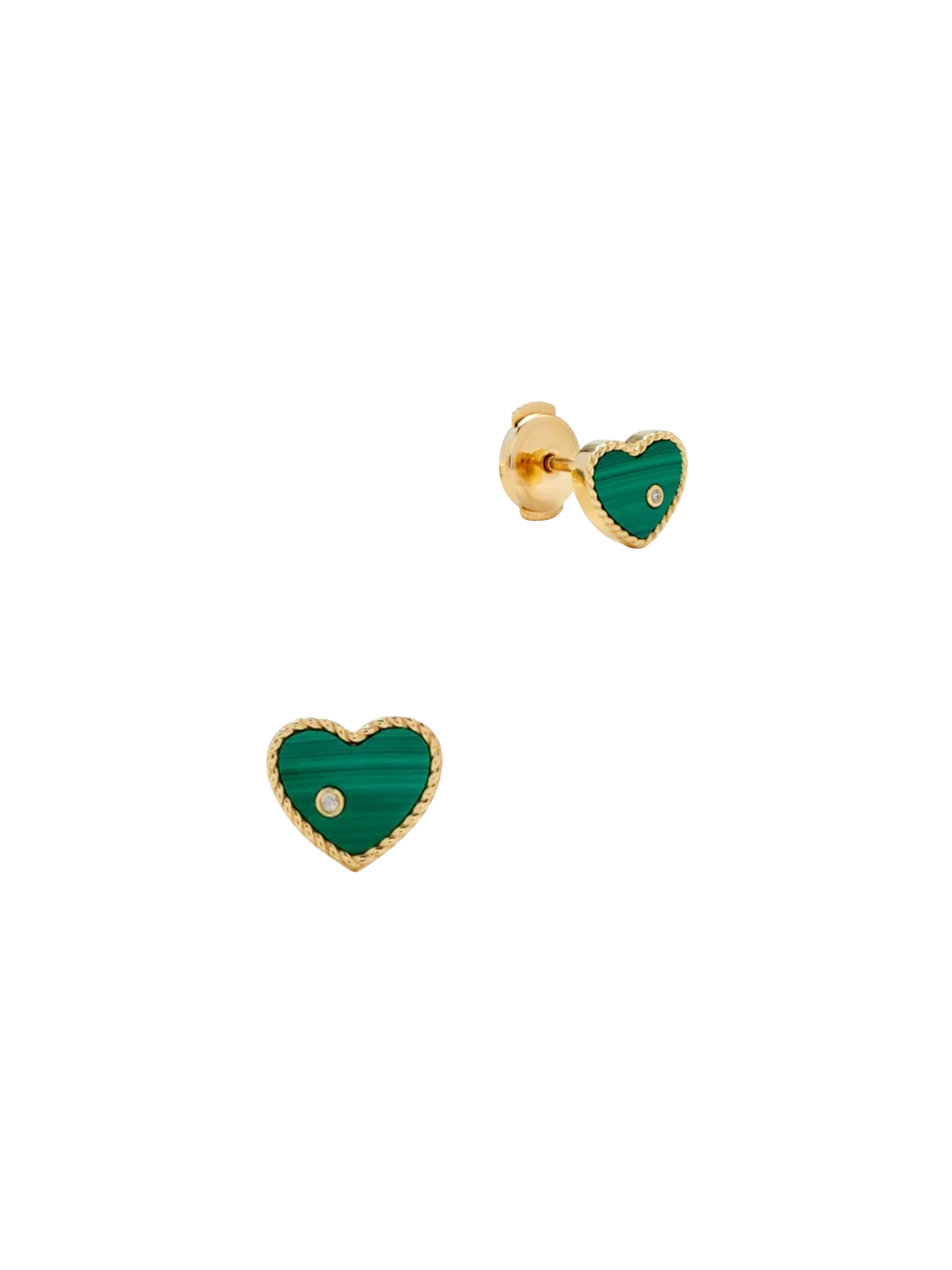 Yellow gold malachite baby heart studs