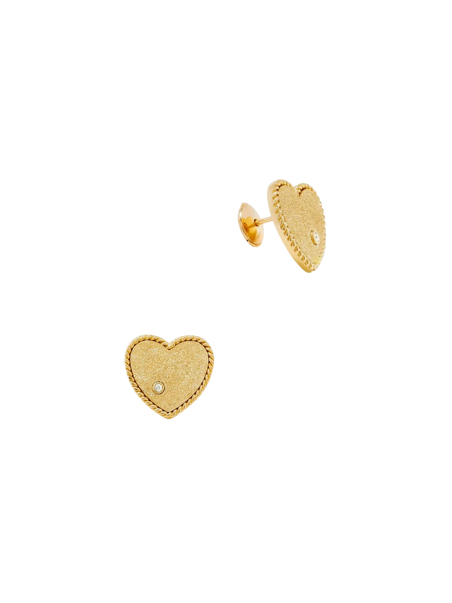 Yellow gold glitter heart studs