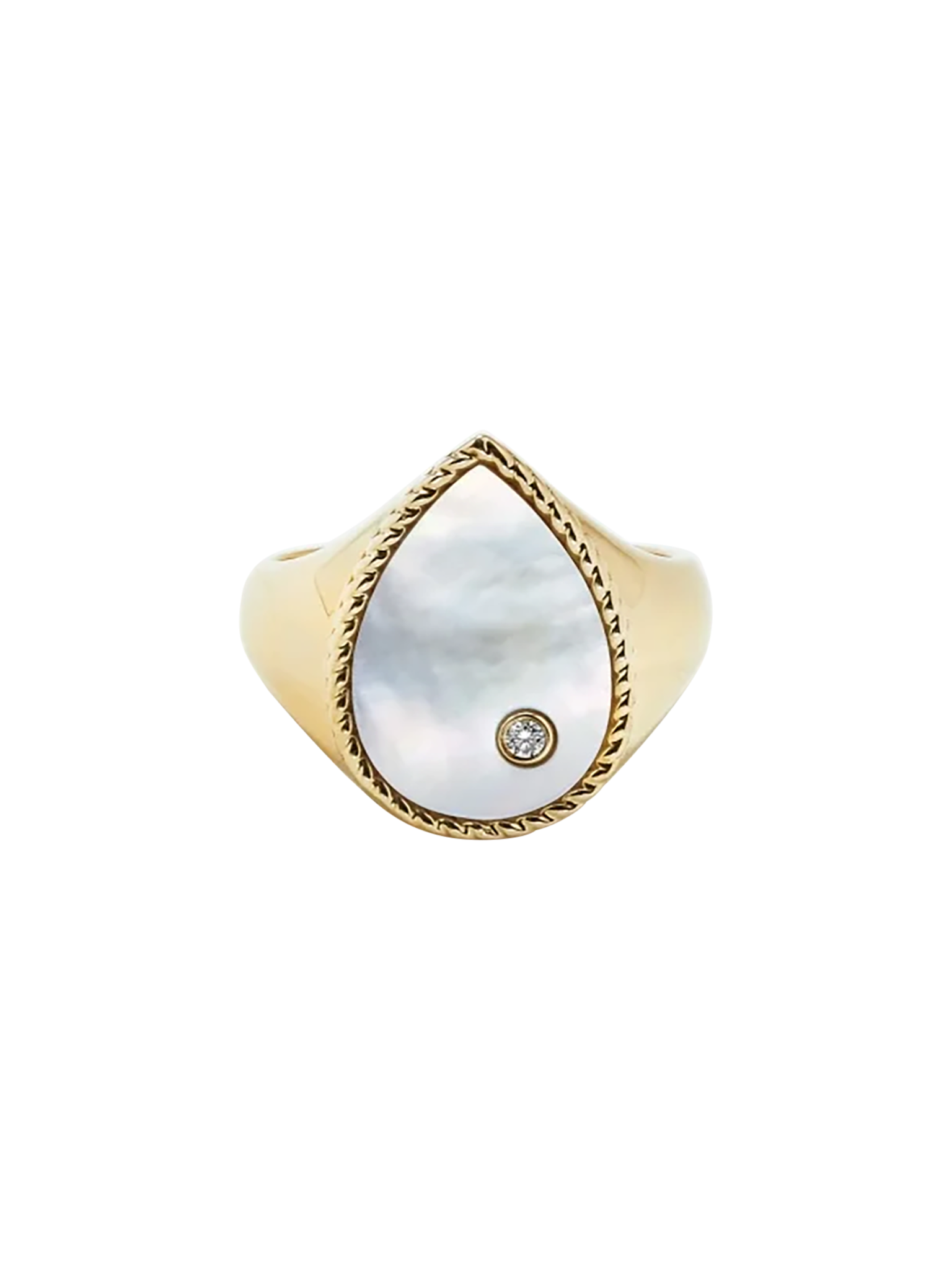 Yellow gold pear mother-of-pearl signet ring