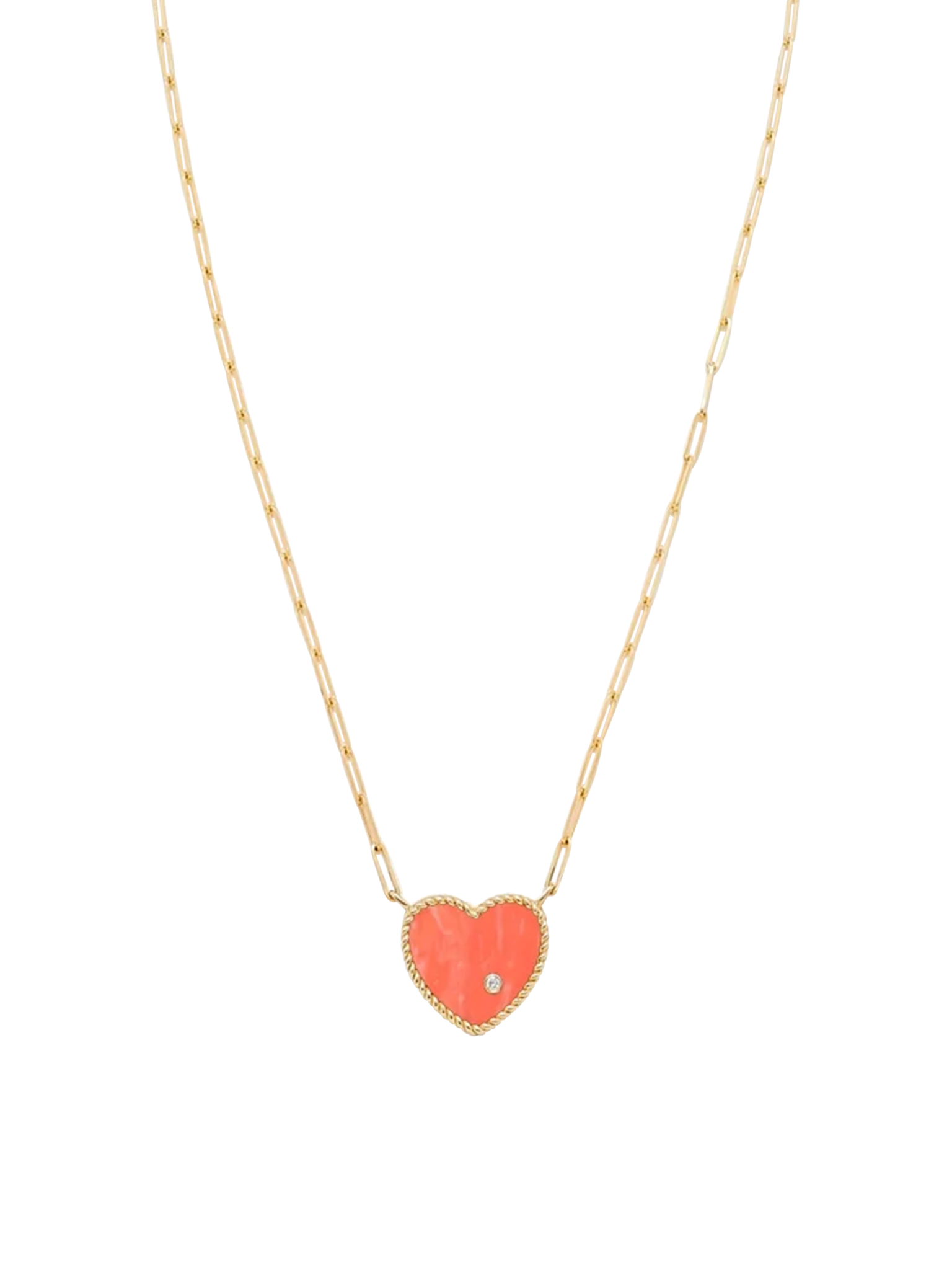 Yellow gold coral heart diamond necklace