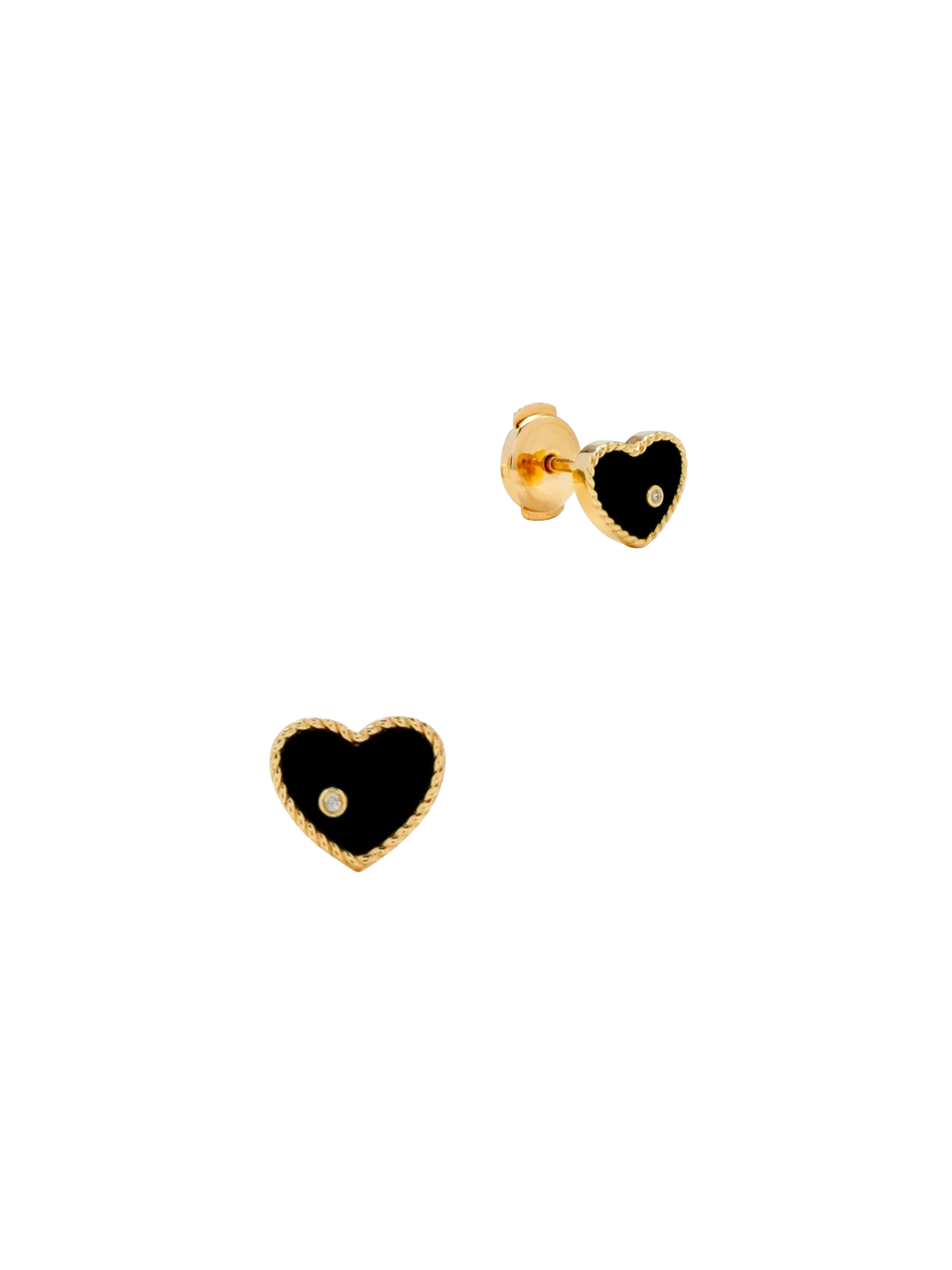 Baby heart yellow gold onyx studs