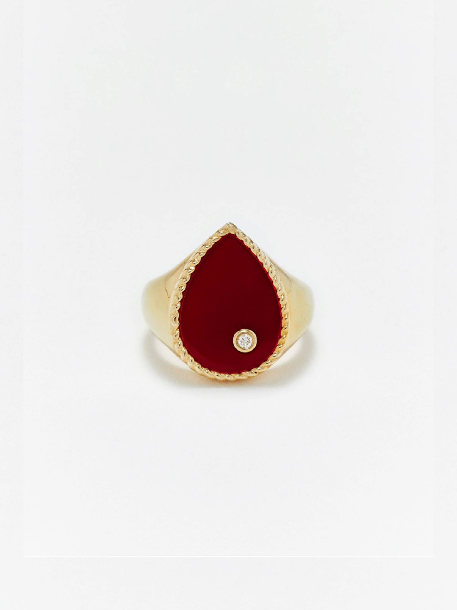 Diamond, agate and gold pear signet ring