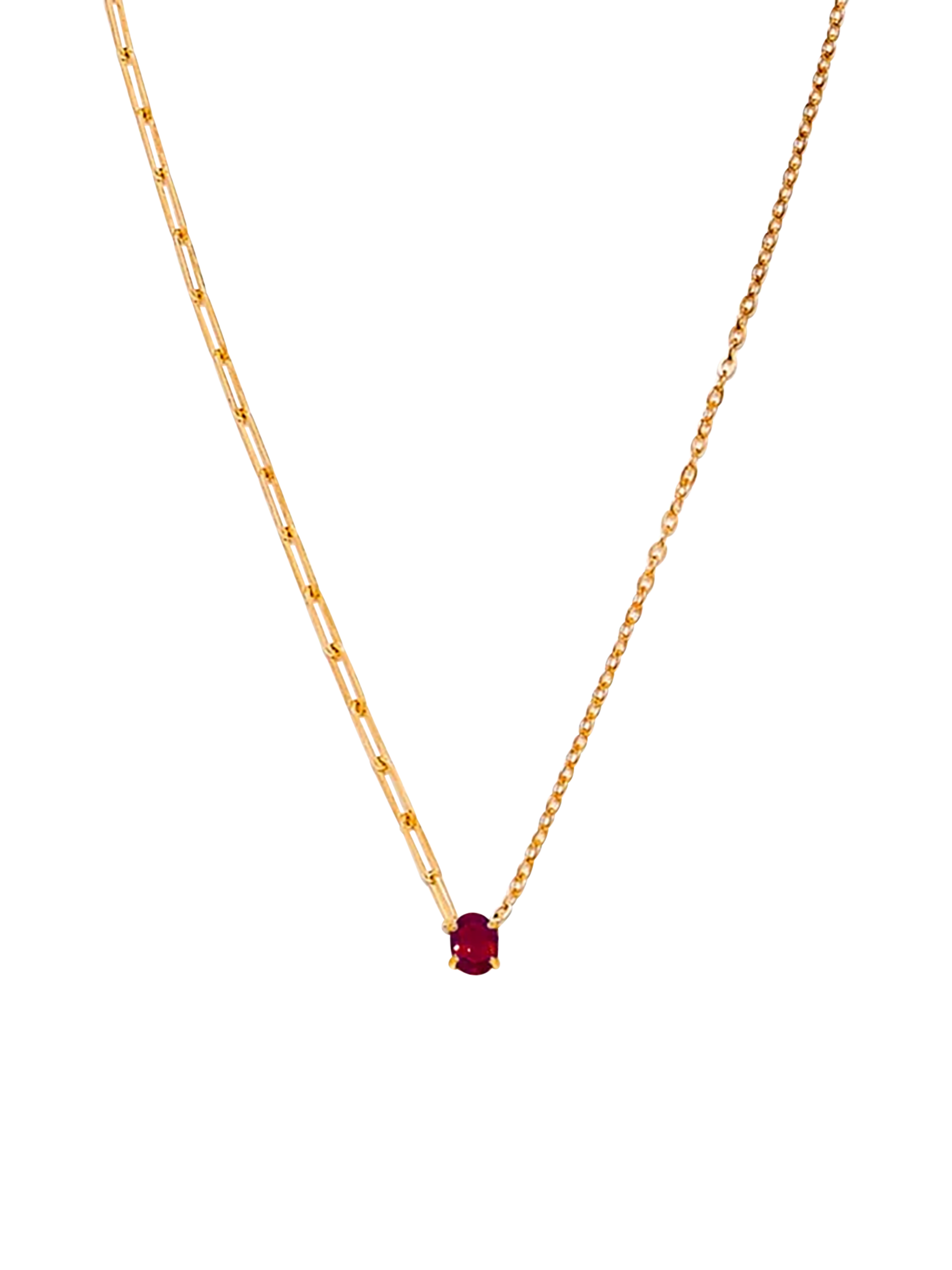 Yellow gold ruby solitaire necklace