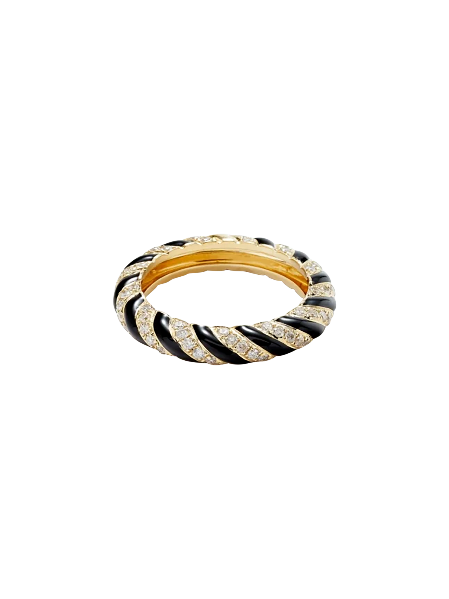 Twisted wedding ring black enamel yellow gold