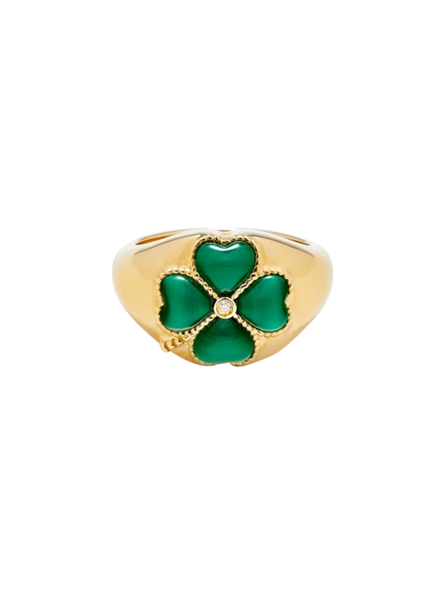 Yellow gold malachite mini clover dome ring