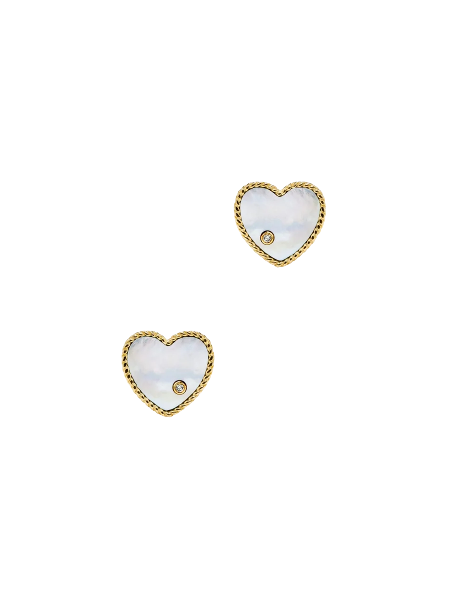 Yellow gold mother of pearl heart studs