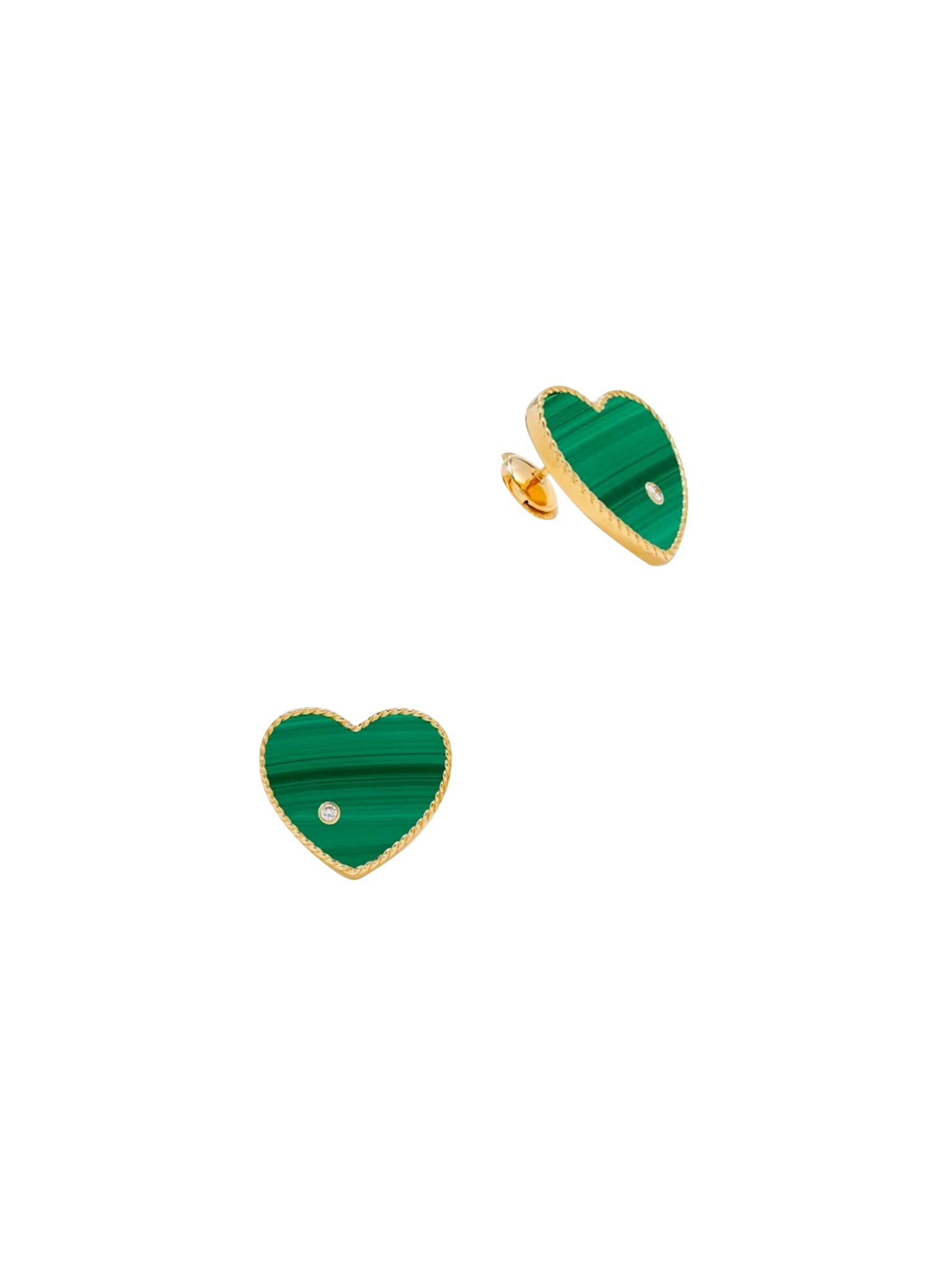 Maxi yellow gold malachite heart studs