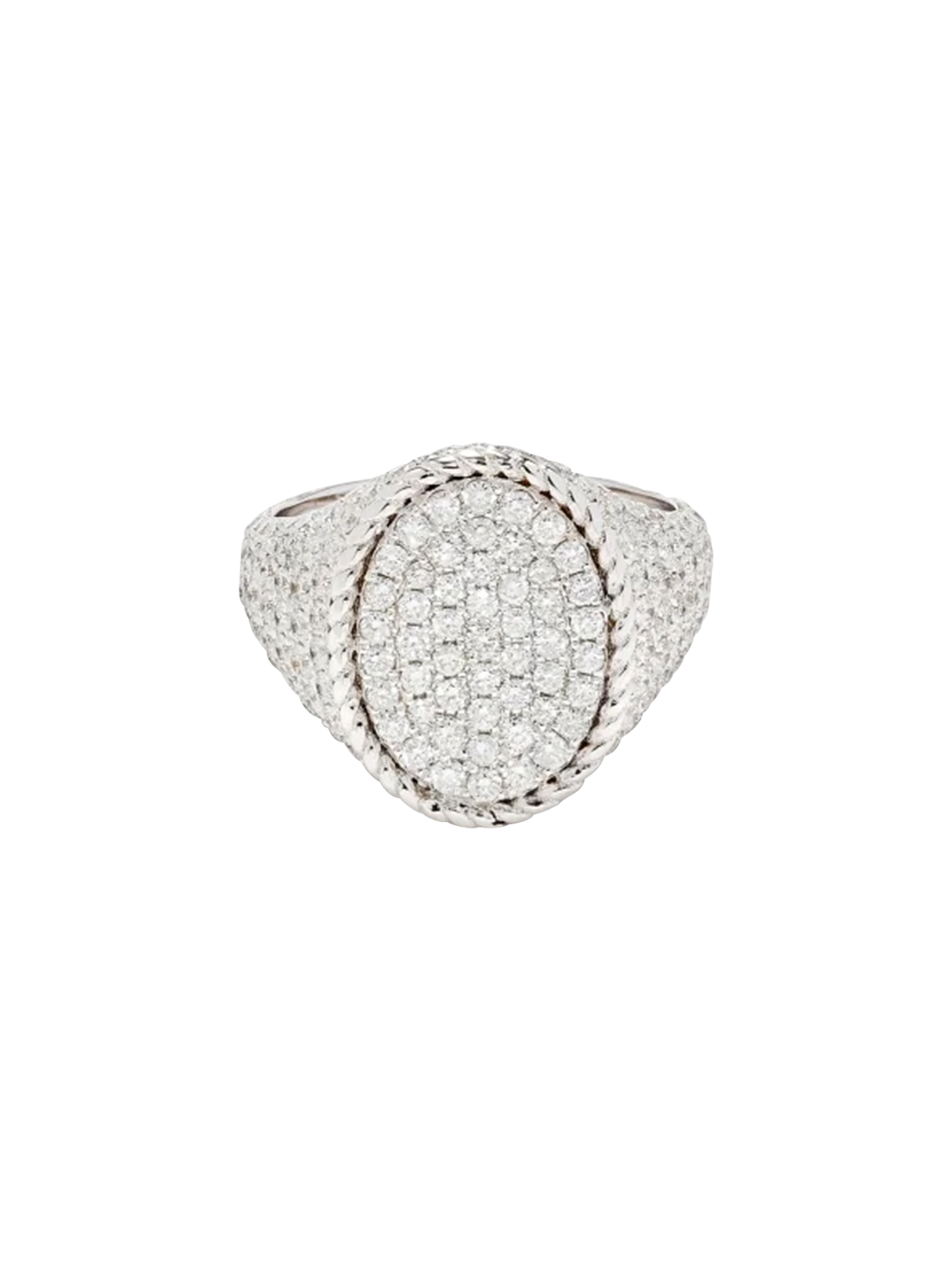 Oval signet ring full diamonds white gold