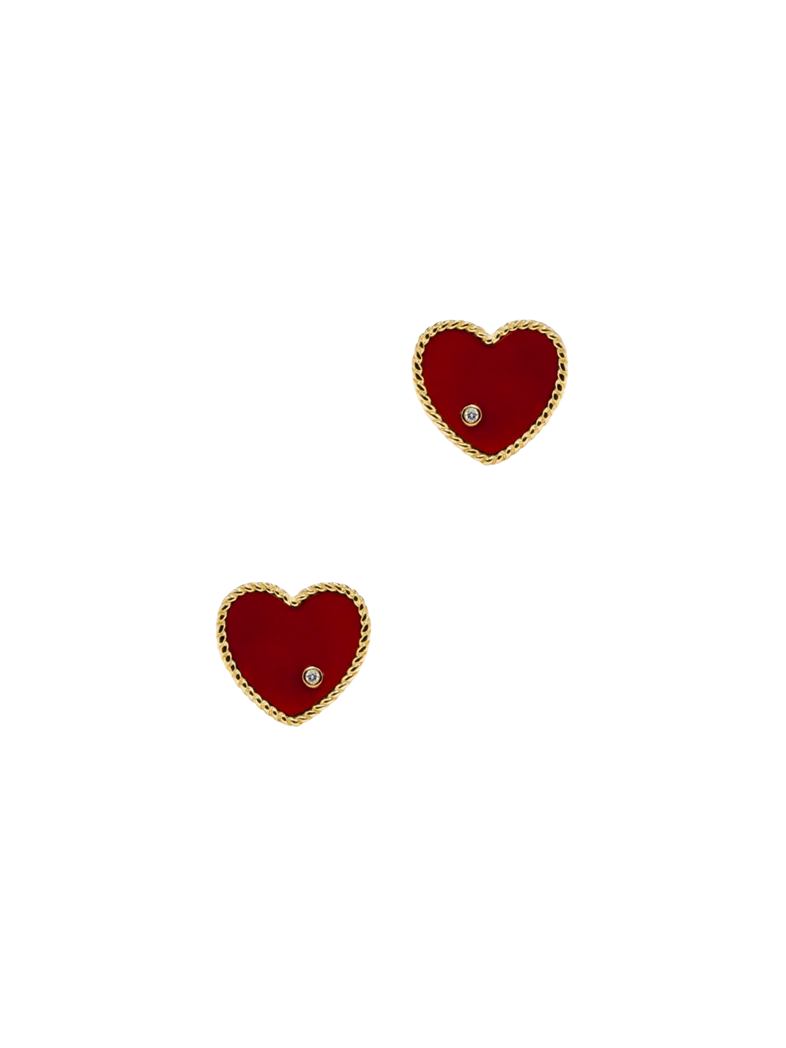 Yellow gold red agate heart studs