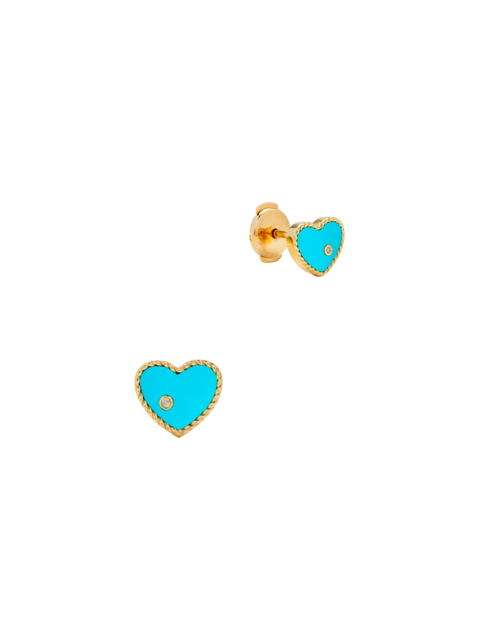 Yellow gold turquoise heart baby studs