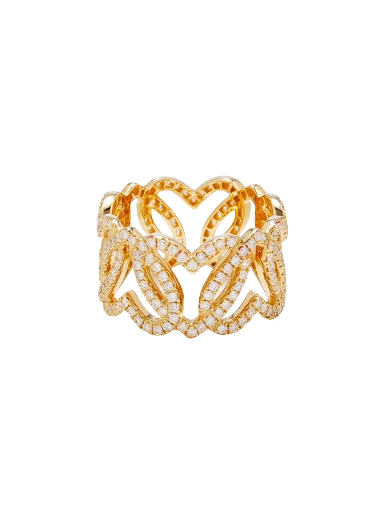 Yellow gold diamond heart link ring