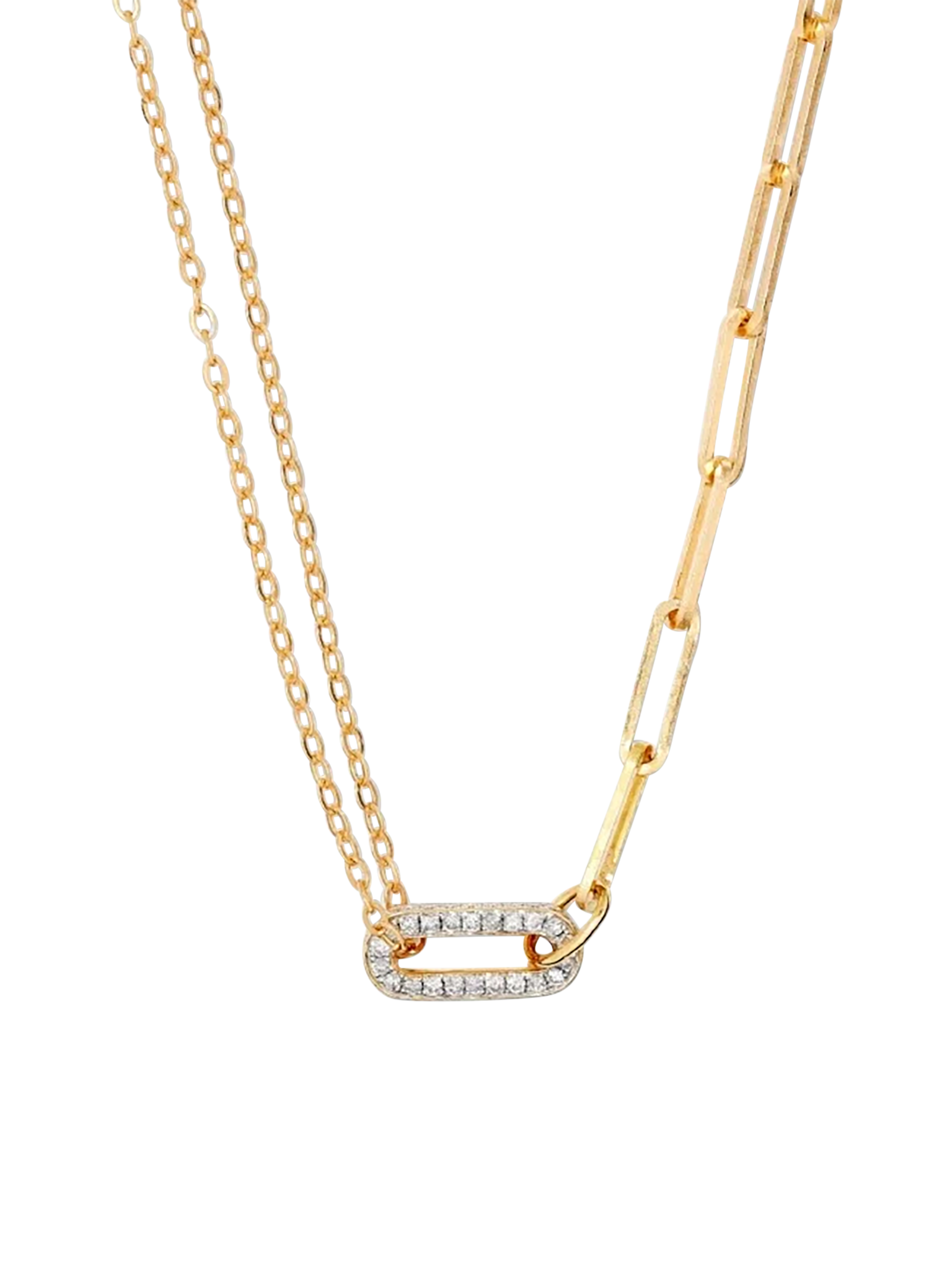 Yellow gold double link diamond solitaire necklace