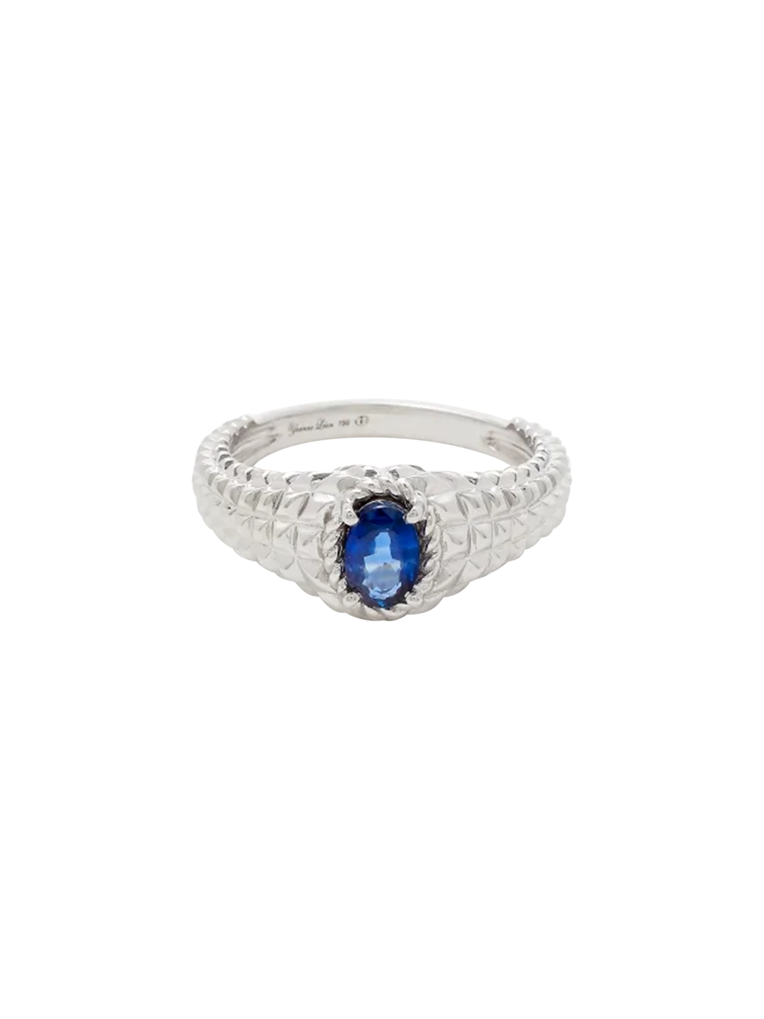 Baby oval signet ring picotti blue sapphire yellow gold ring