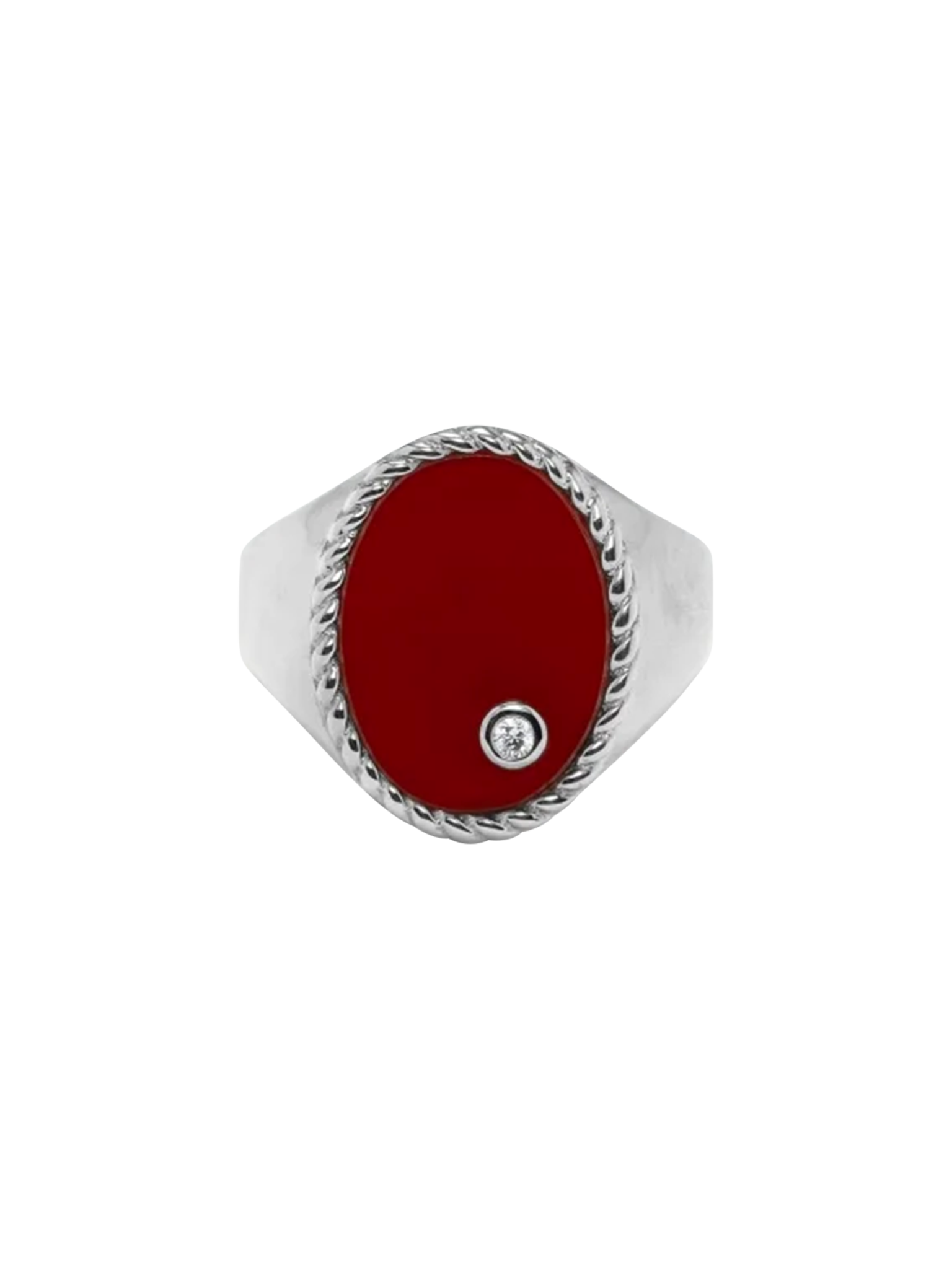 Oval signet ring red agate white gold ring