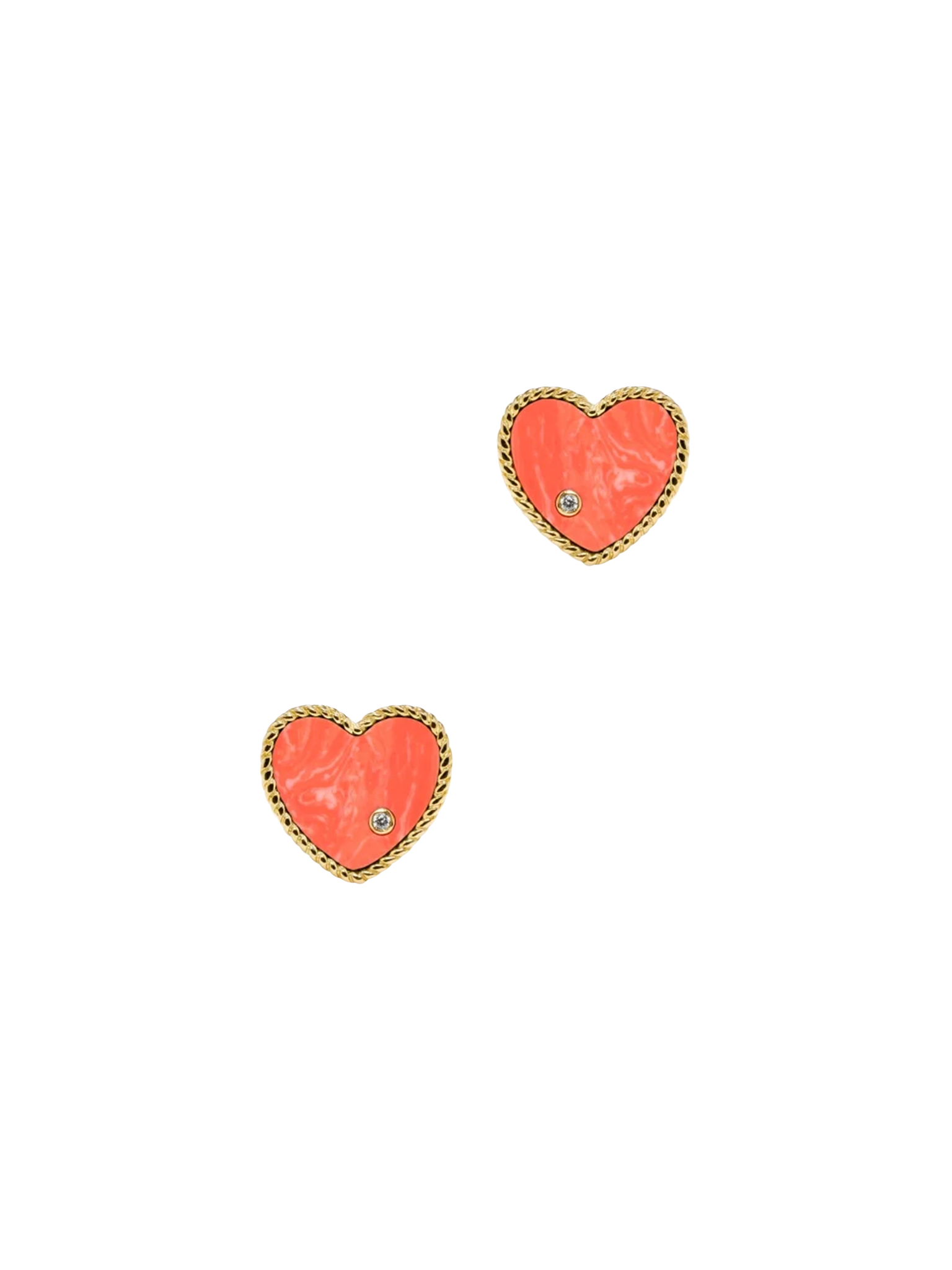 Yellow gold coral heart studs