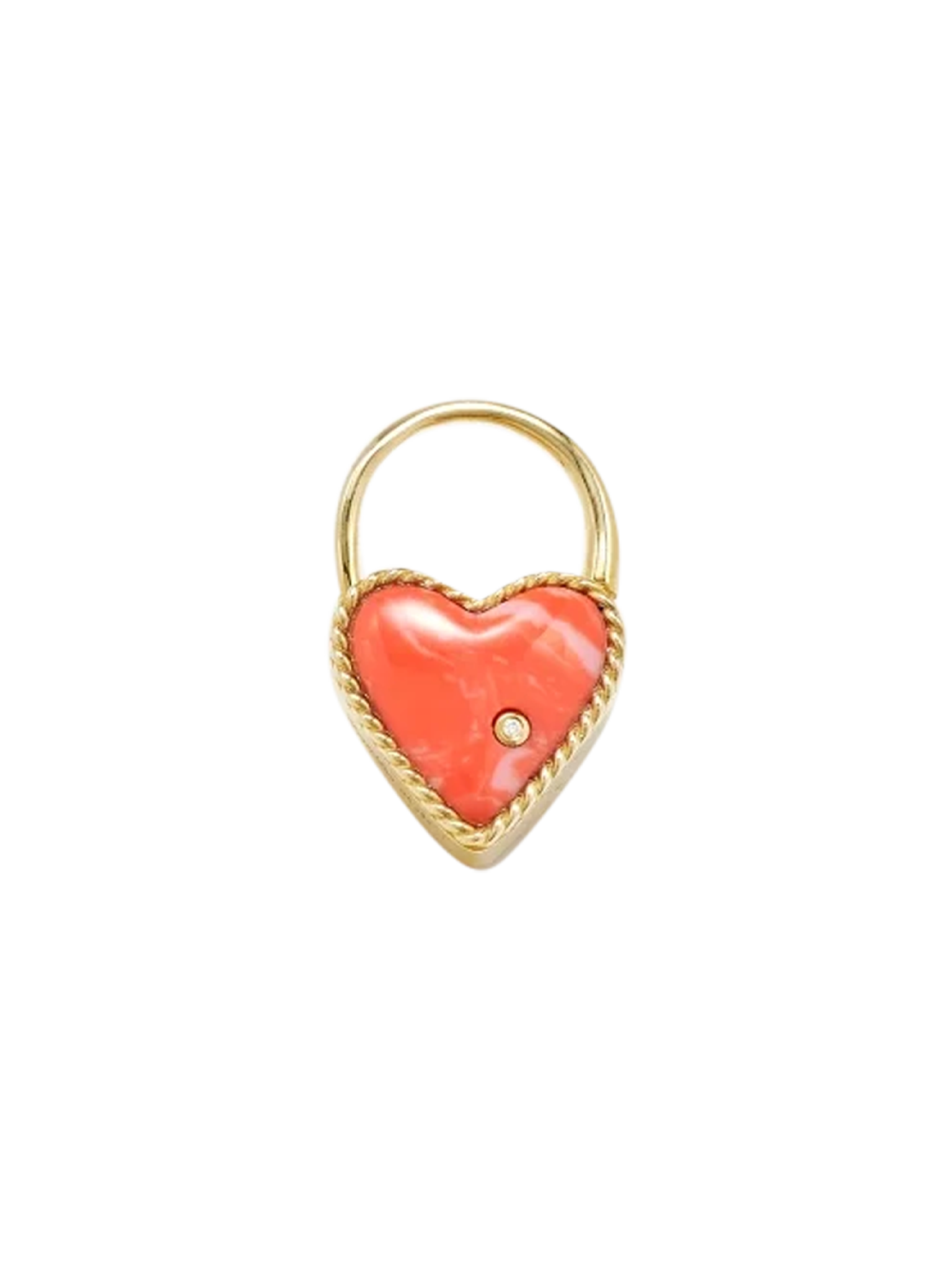 Yellow gold coral heart padlock hoop earrings