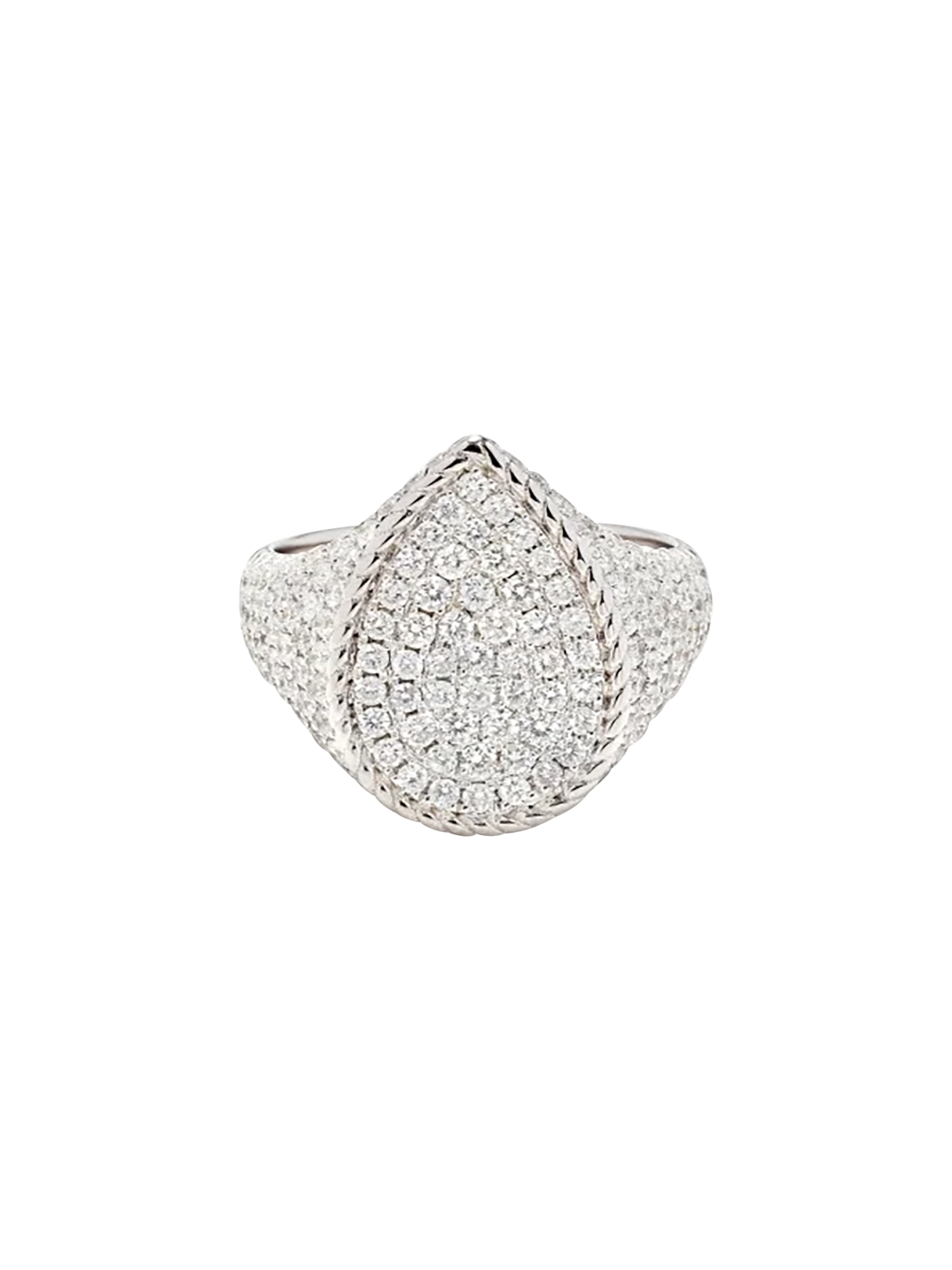 Pear signet ring full diamonds white gold