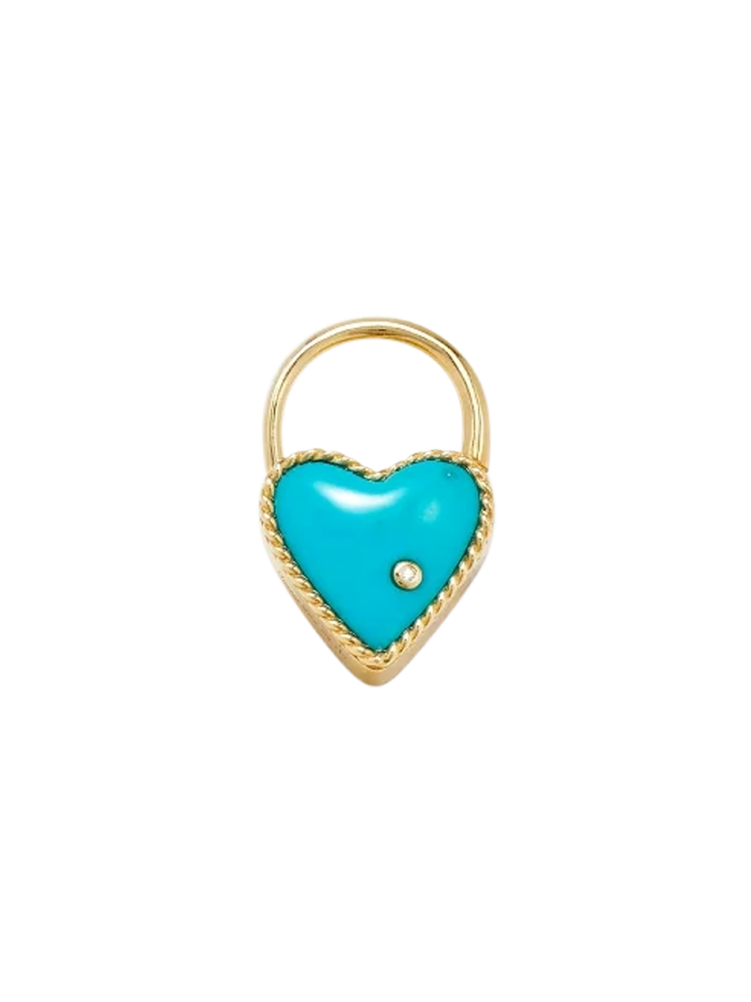 Yellow gold turquoise heart padlock hoop