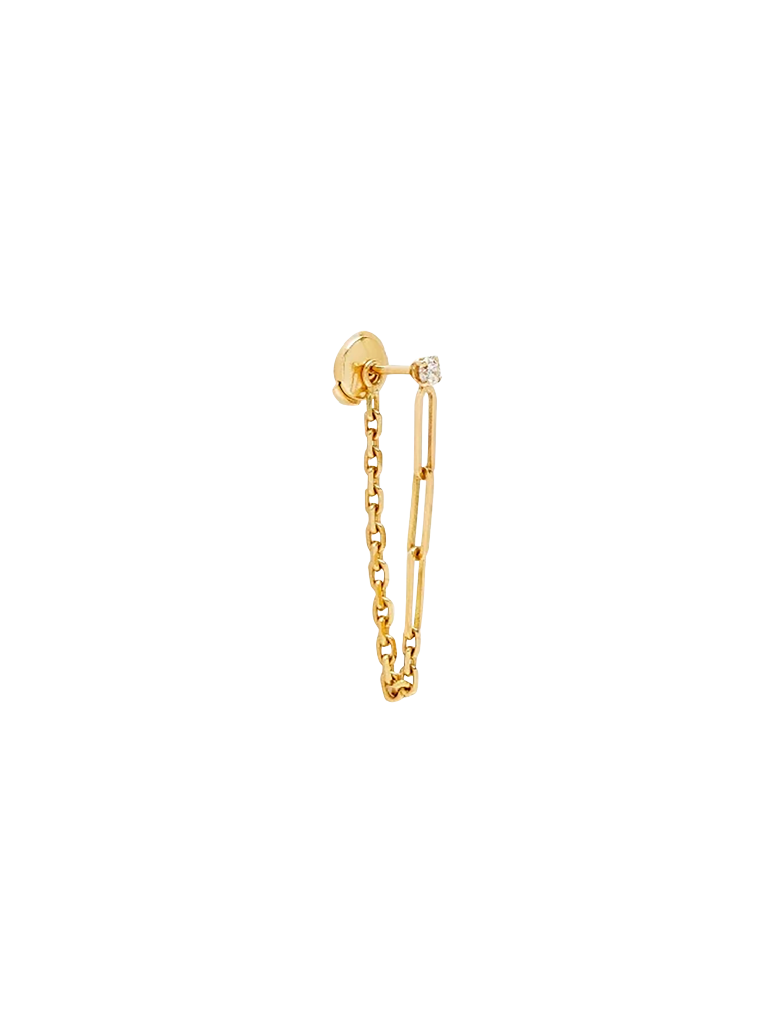 Yellow gold diamond solitaire chain earring