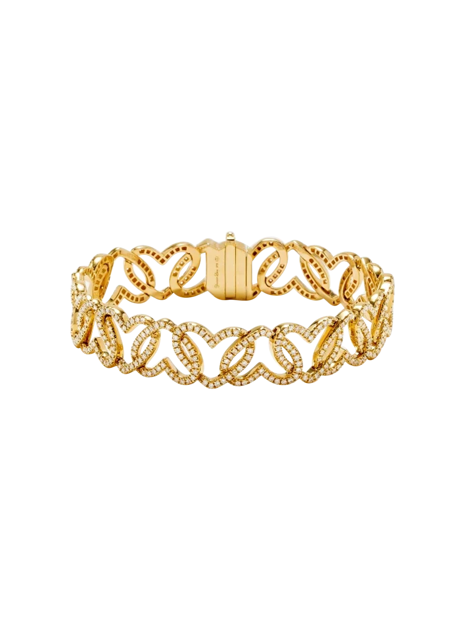 Yellow gold diamond heart link bracelet