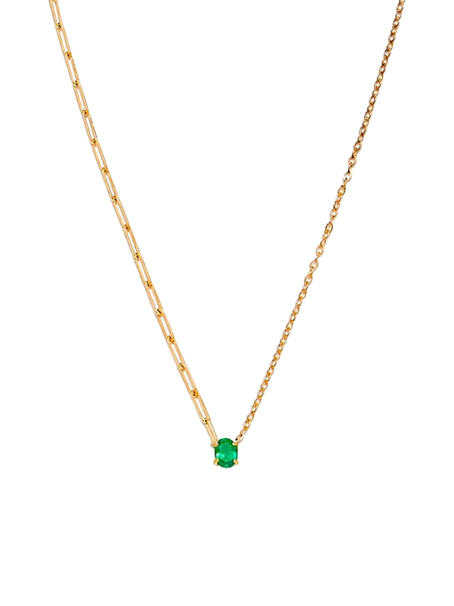 Yellow gold emerald solitaire necklace