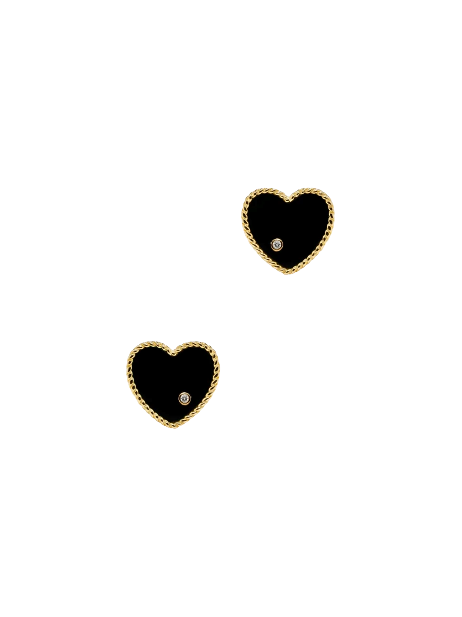 Yellow gold onyx heart studs