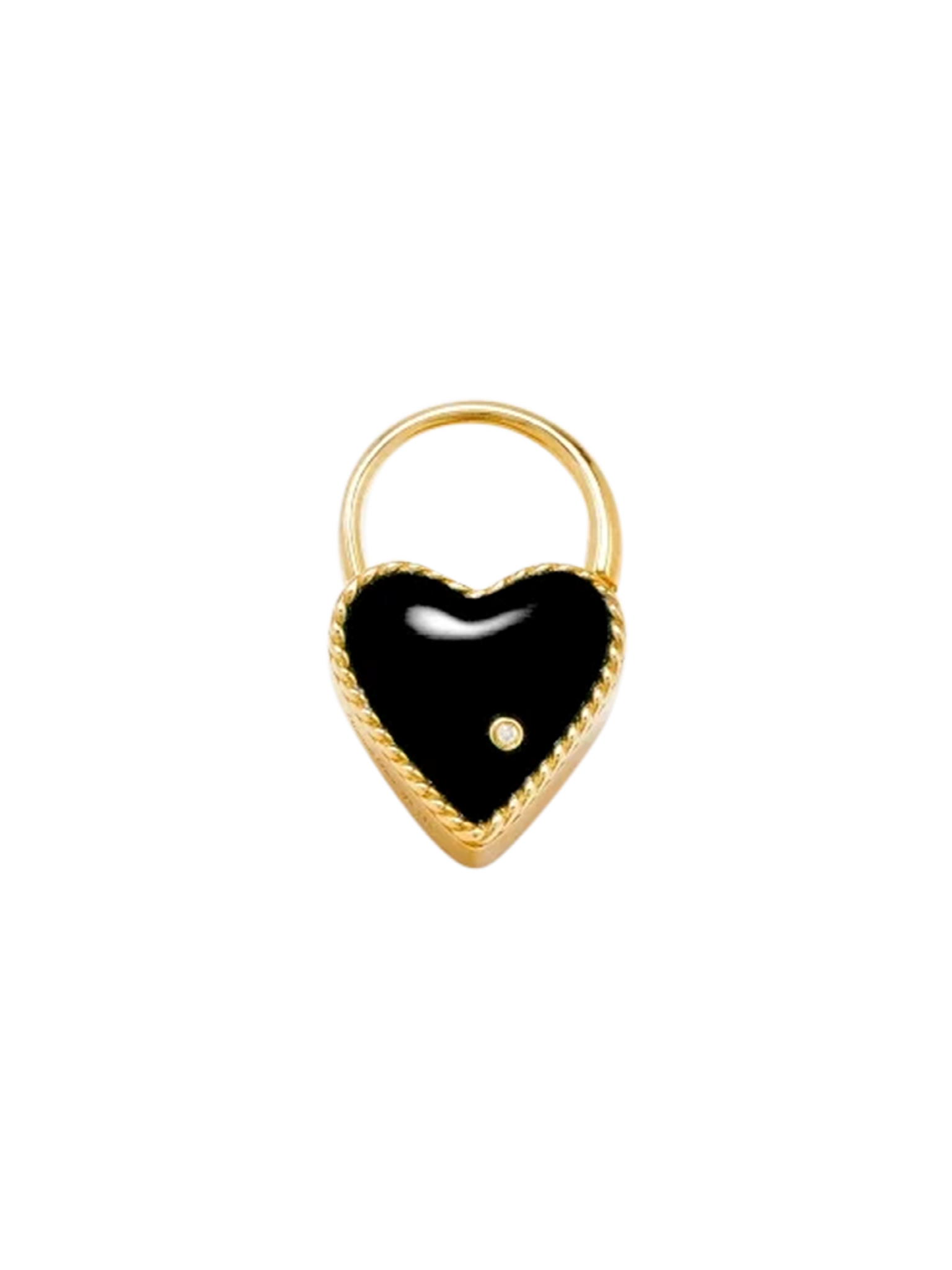 Yellow gold onyx heart padlock hoop